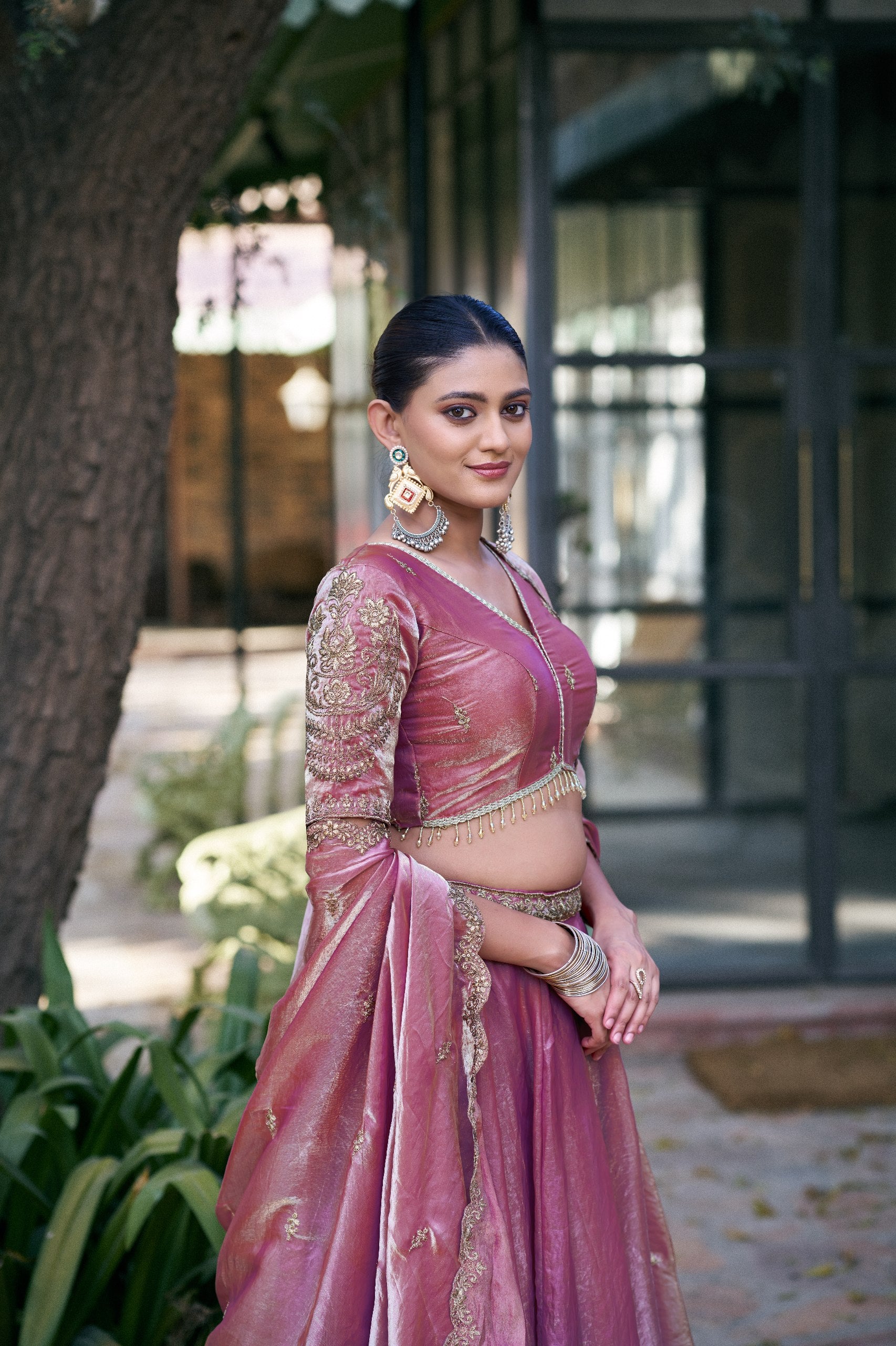 Organza Lehenga Choli with Sequins & Thread Embroidery for Parties