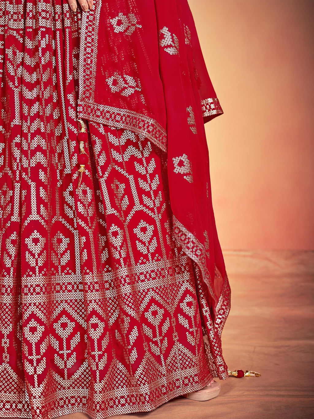 Red Lovely Sequins Georgette Sangeet Wear Lehenga Choli With Dupatta