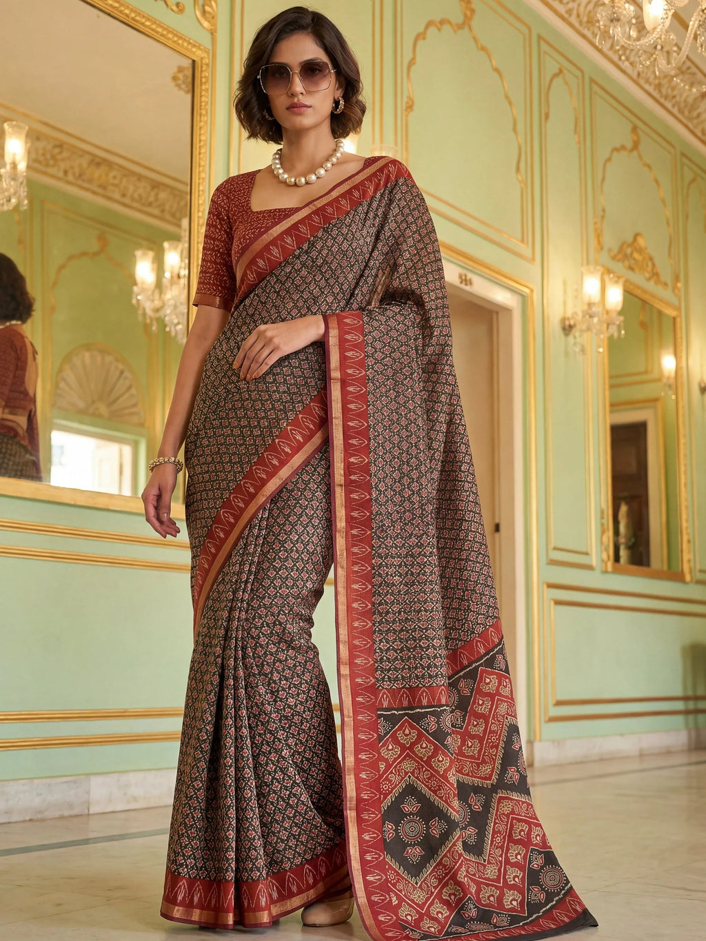 Alluring Black Zari Weaving Silk Evening Wear Saree With Blouse