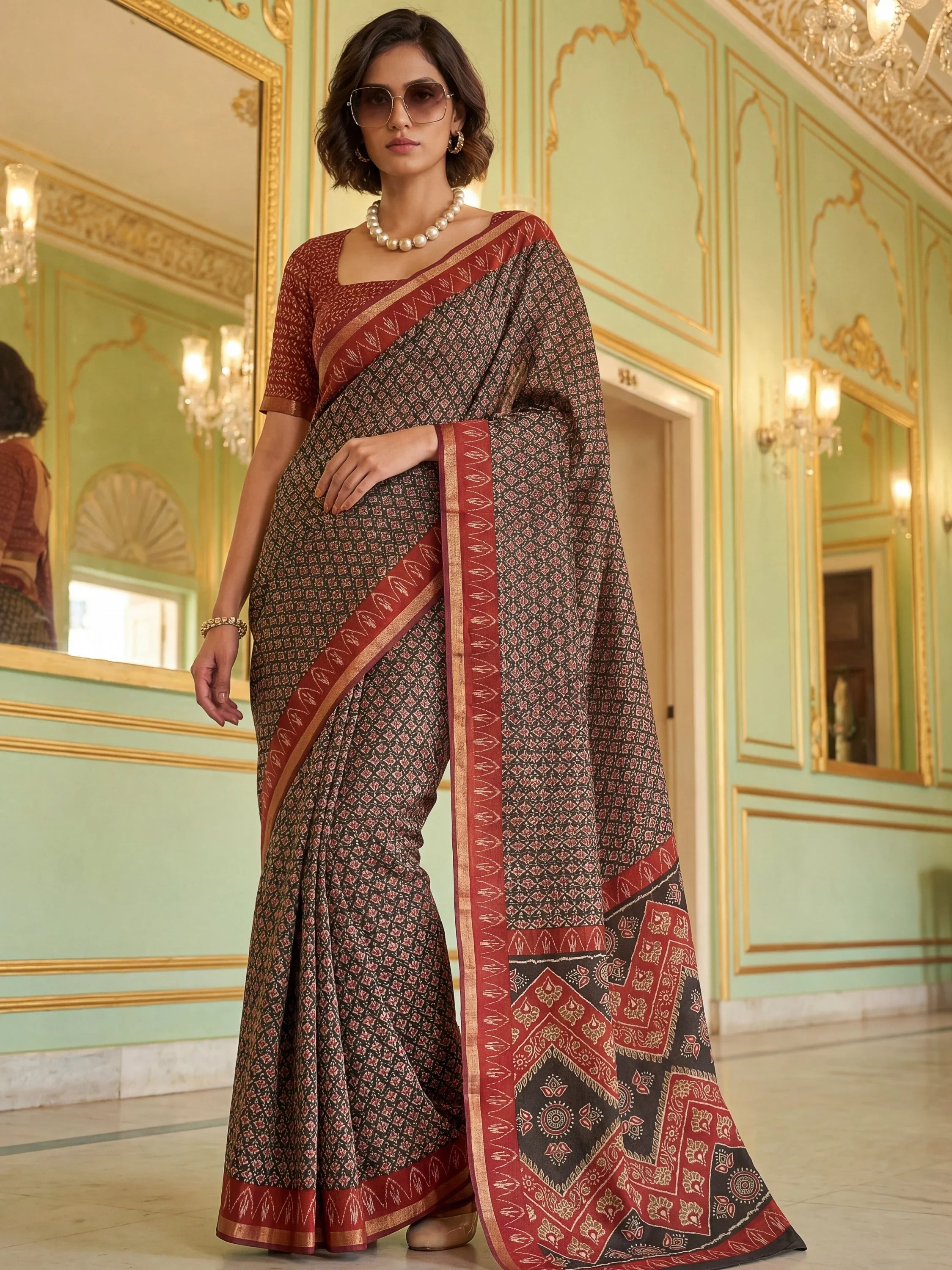 Alluring Black Zari Weaving Silk Evening Wear Saree With Blouse