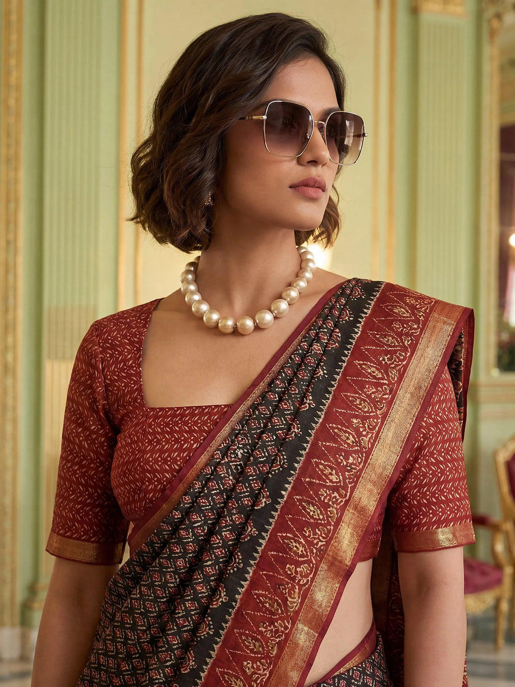Alluring Black Zari Weaving Silk Evening Wear Saree With Blouse