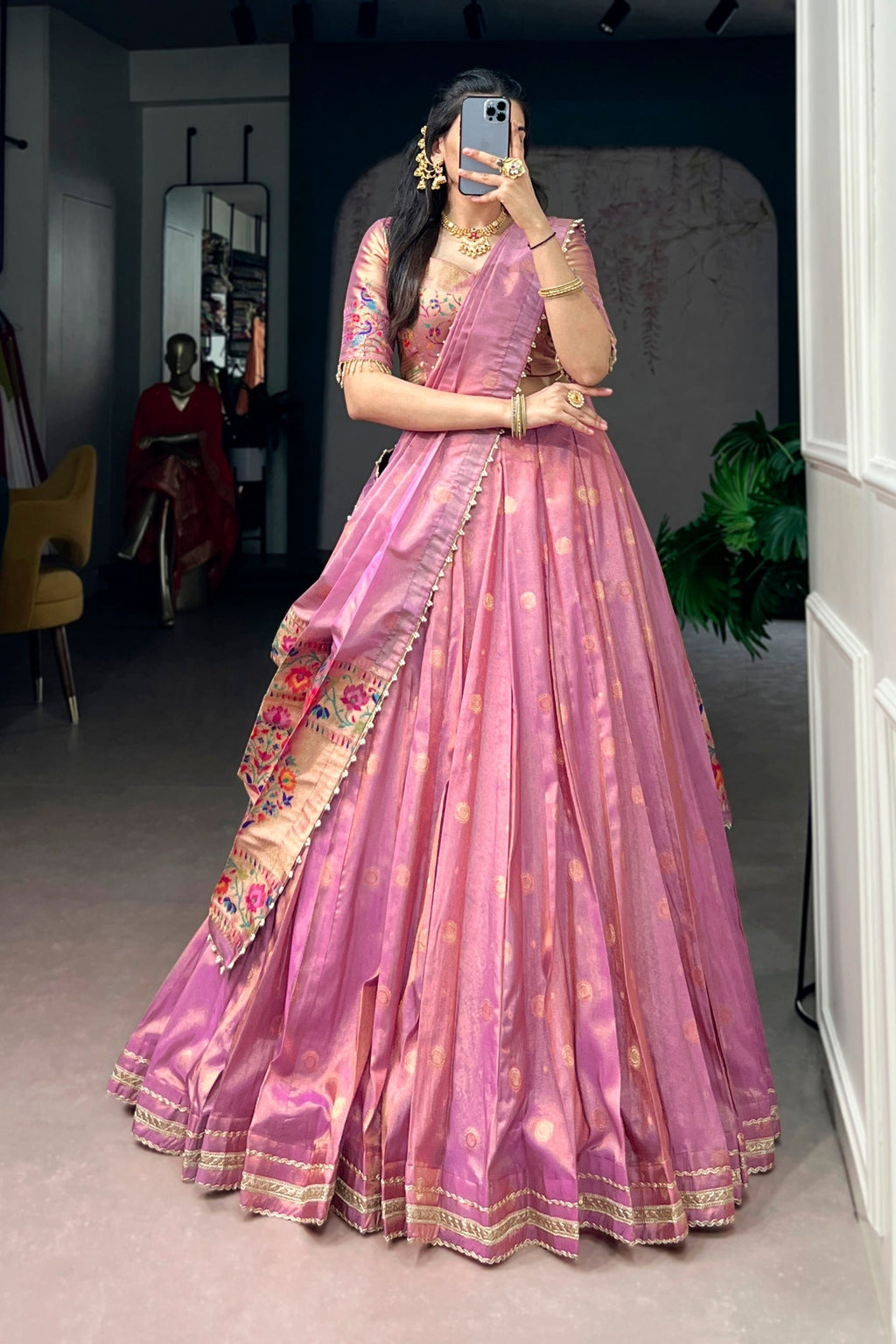Light Purple Shimmer Silk Designer Lehenga Set for festive celebrations and wedding occasions