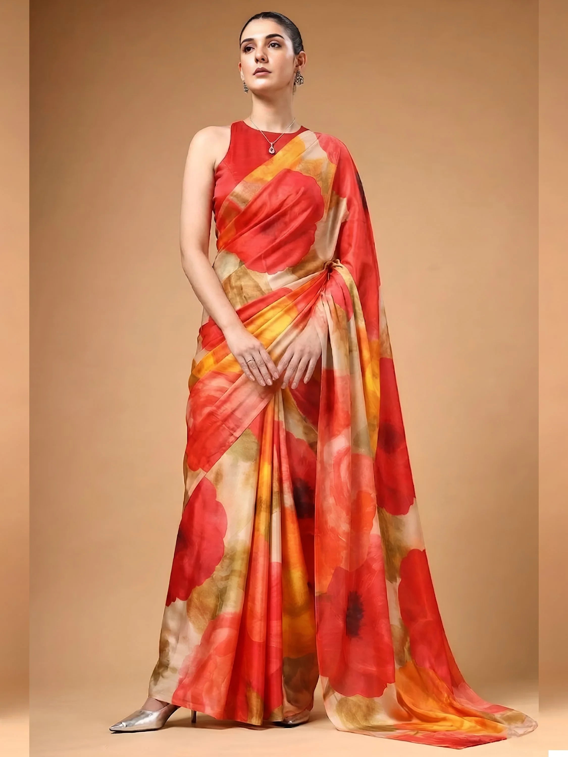 Captivating Charming Digital Printed Satin Festive Wear Saree With Blouse