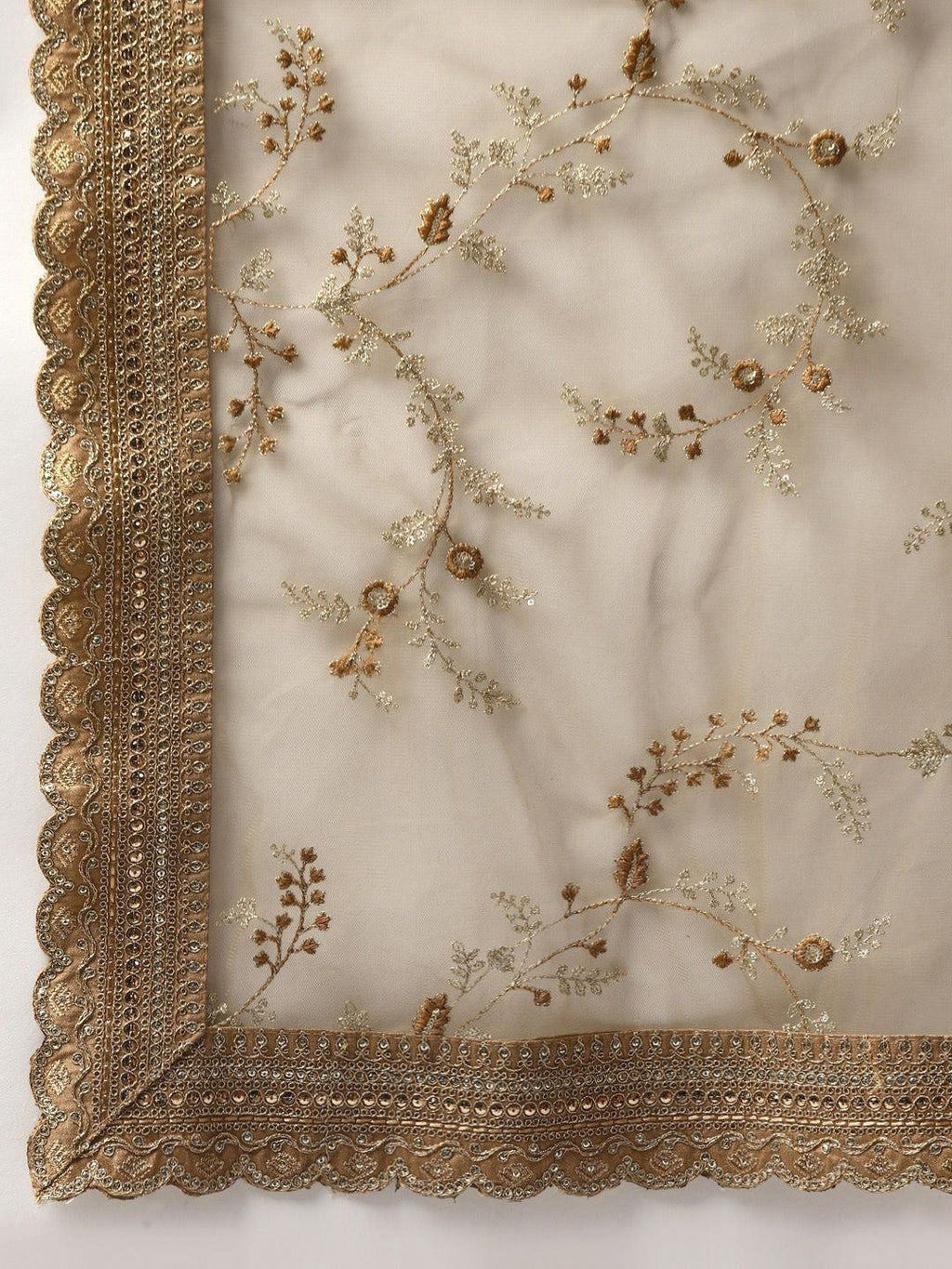 Beige Sequins Embroidered Slub Silk Bridal Wear Lehenga Choli