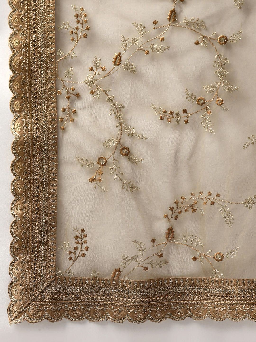 Beige Sequins Embroidered Slub Silk Bridal Wear Lehenga Choli