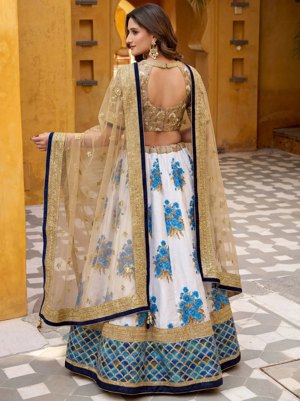 Awesome & Taupe Embroidered Semi-Stitched Myntra Lehenga & Unstitched Blouse with Dupatta
