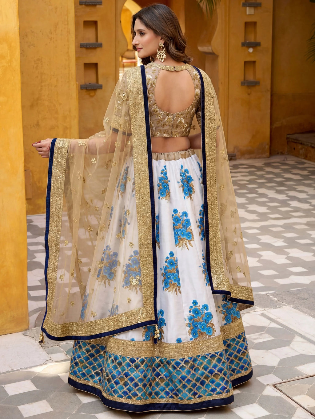 Pretty & Taupe Embroidered Semi-Stitched Myntra Lehenga & Unstitched Blouse with Dupatta