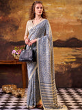 Blue Great Digital Printed Tussar Silk Casual Wear Saree With Blouse