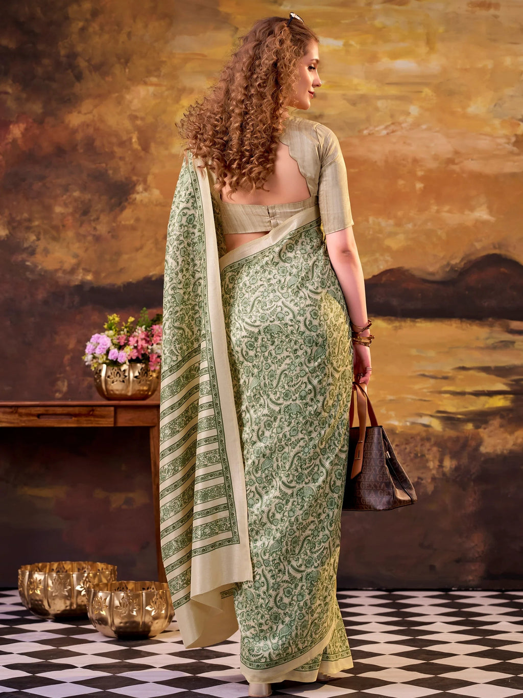 Green Great Digital Printed Tussar Silk Casual Wear Saree With Blouse