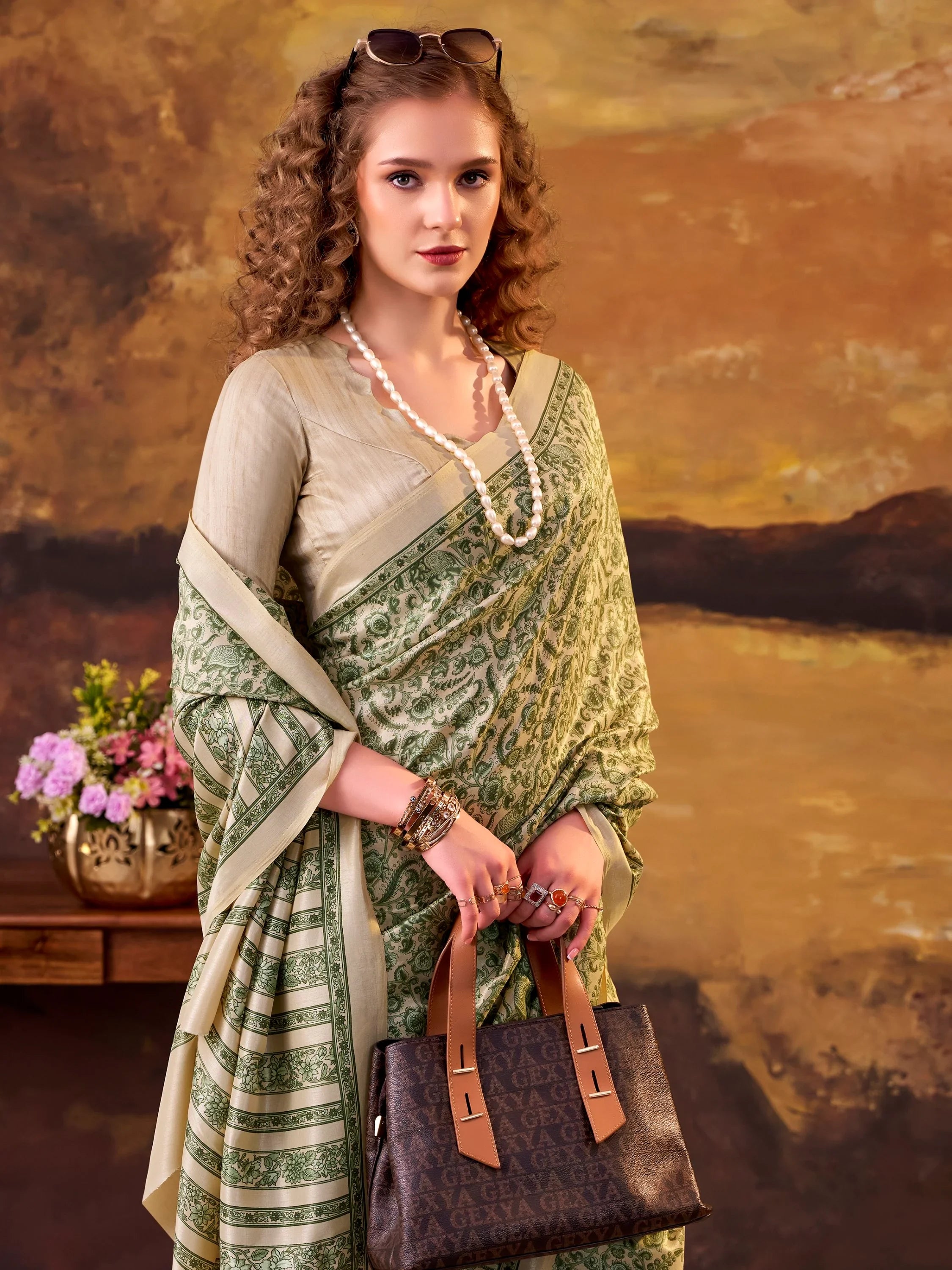 Green Great Digital Printed Tussar Silk Casual Wear Saree With Blouse