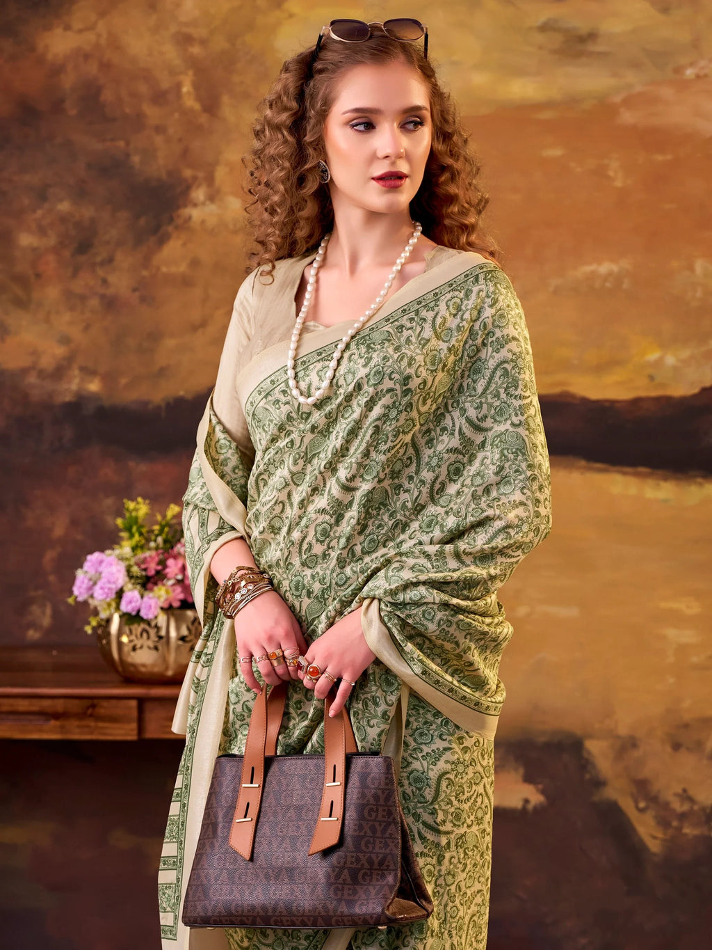 Green Great Digital Printed Tussar Silk Casual Wear Saree With Blouse