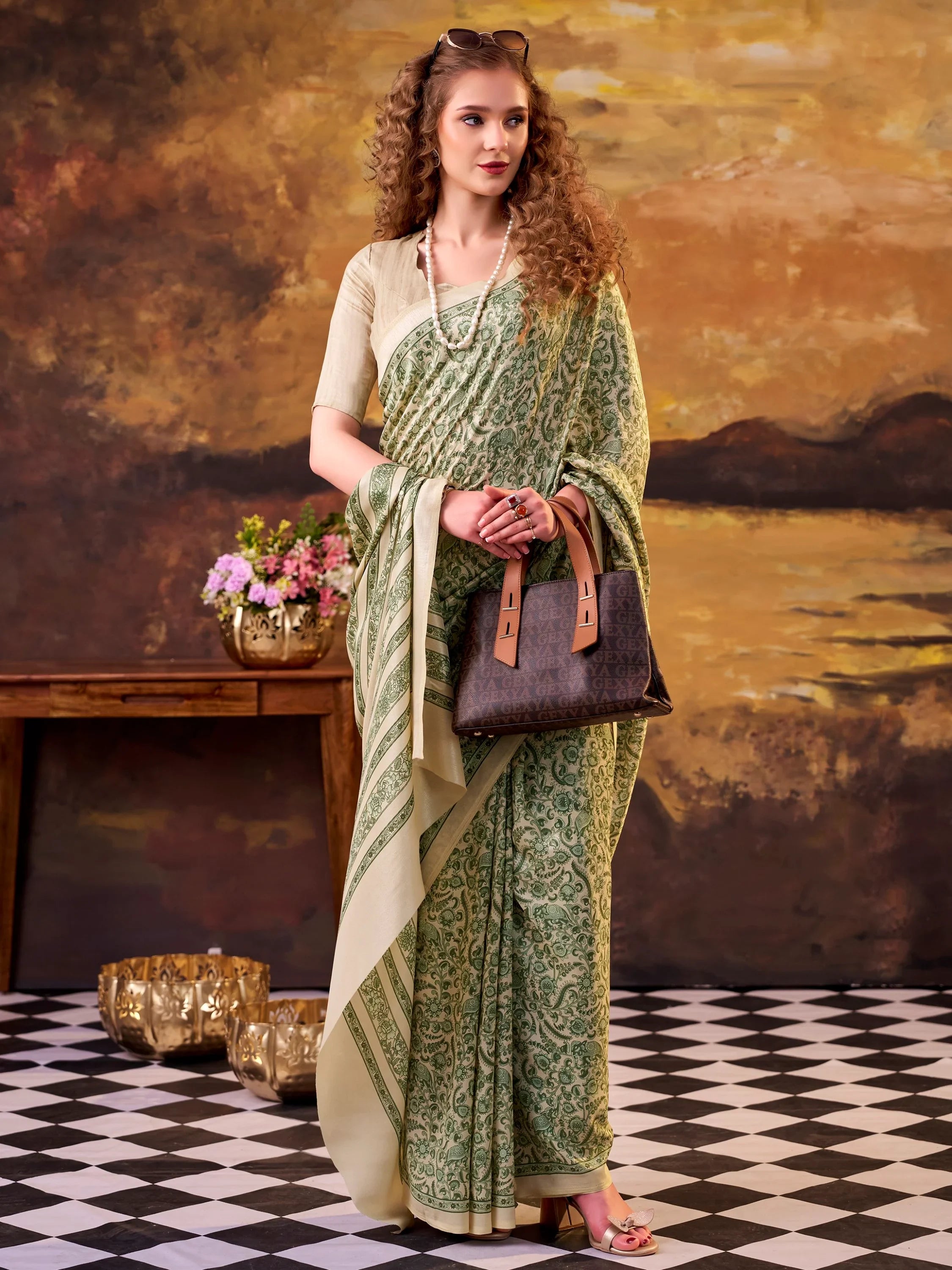 Green Great Digital Printed Tussar Silk Casual Wear Saree With Blouse