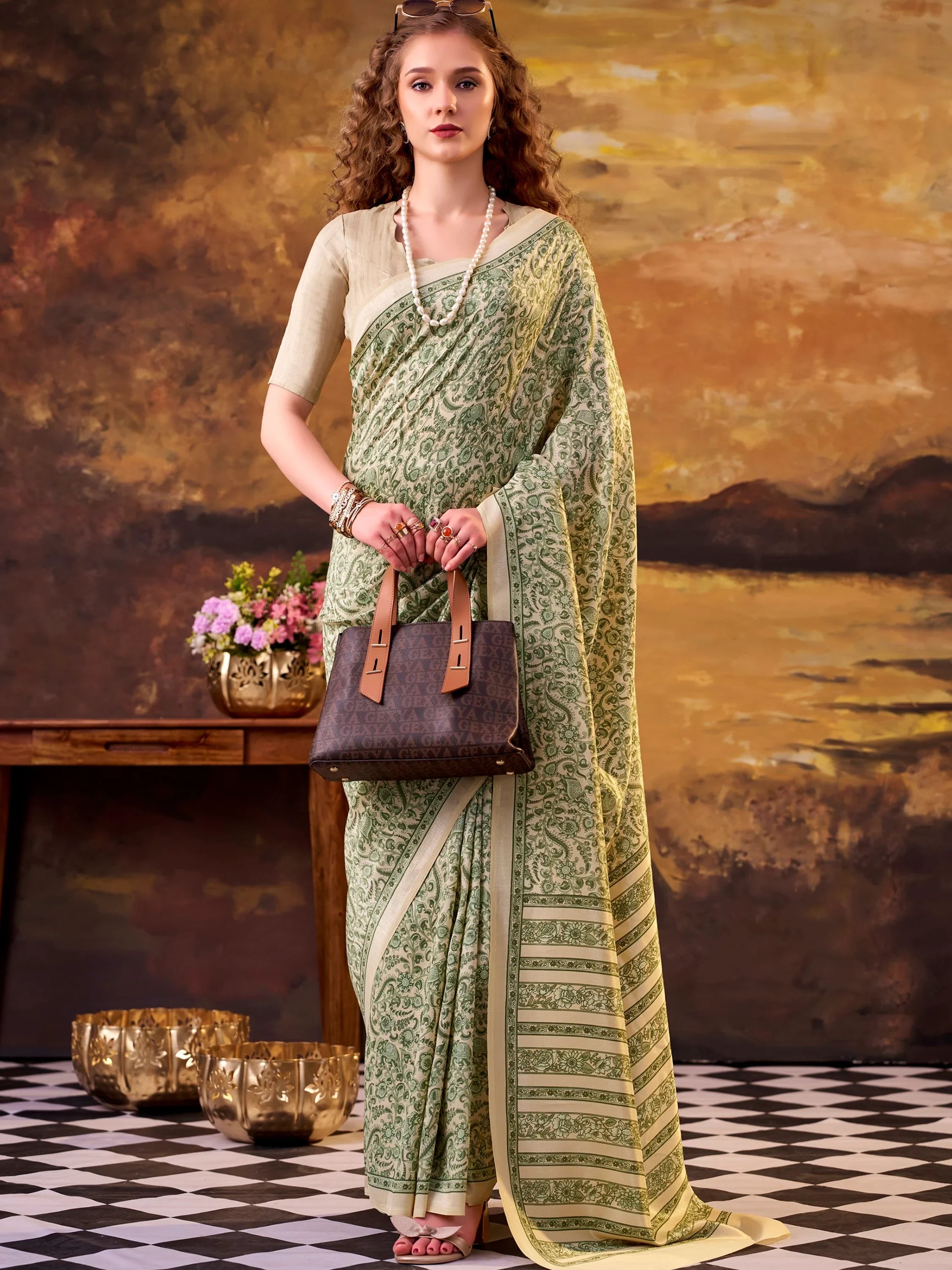 Green Great Digital Printed Tussar Silk Casual Wear Saree With Blouse