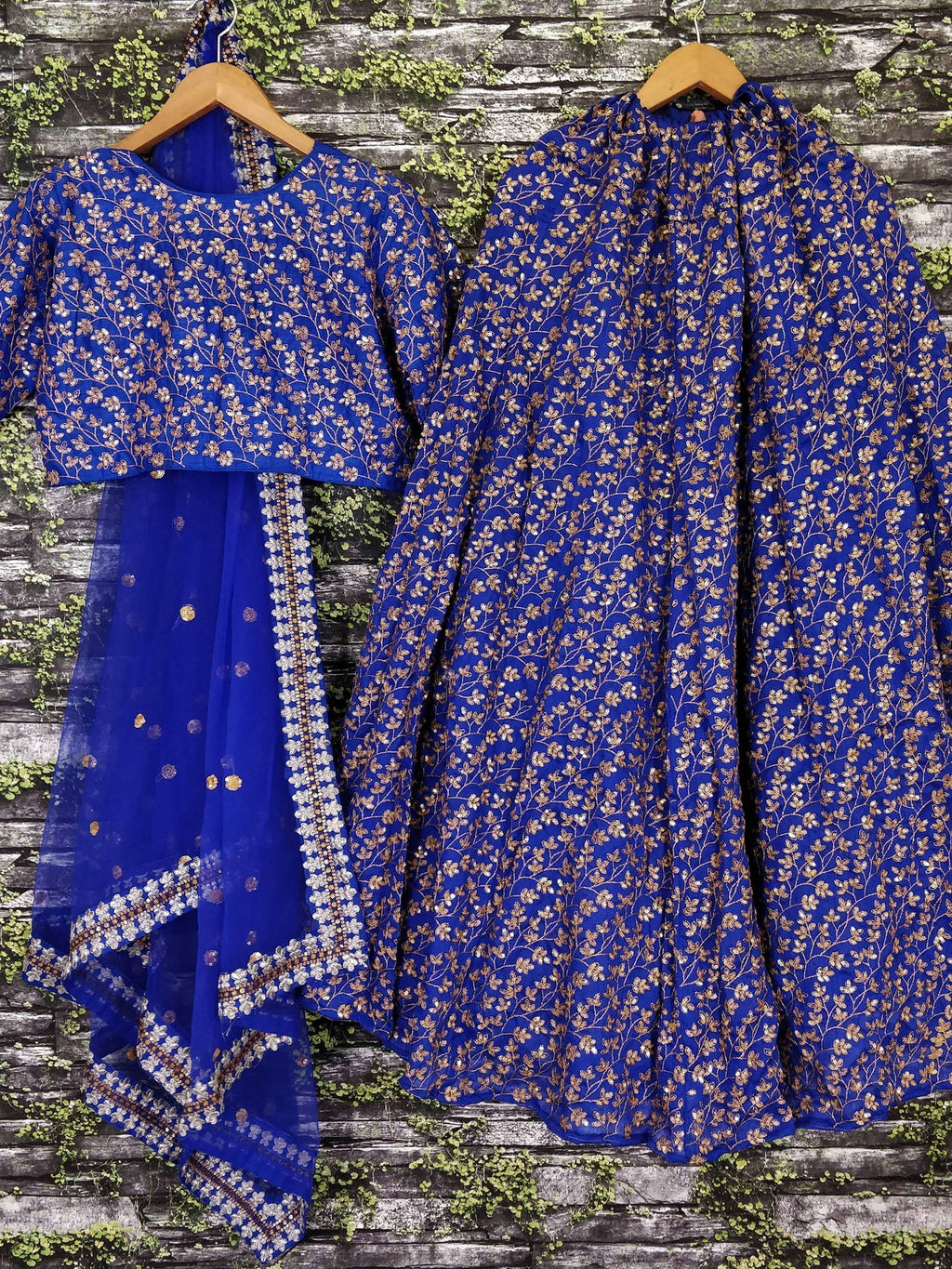 Blue Zari Embroidered Silk Bridal Lehenga Choli