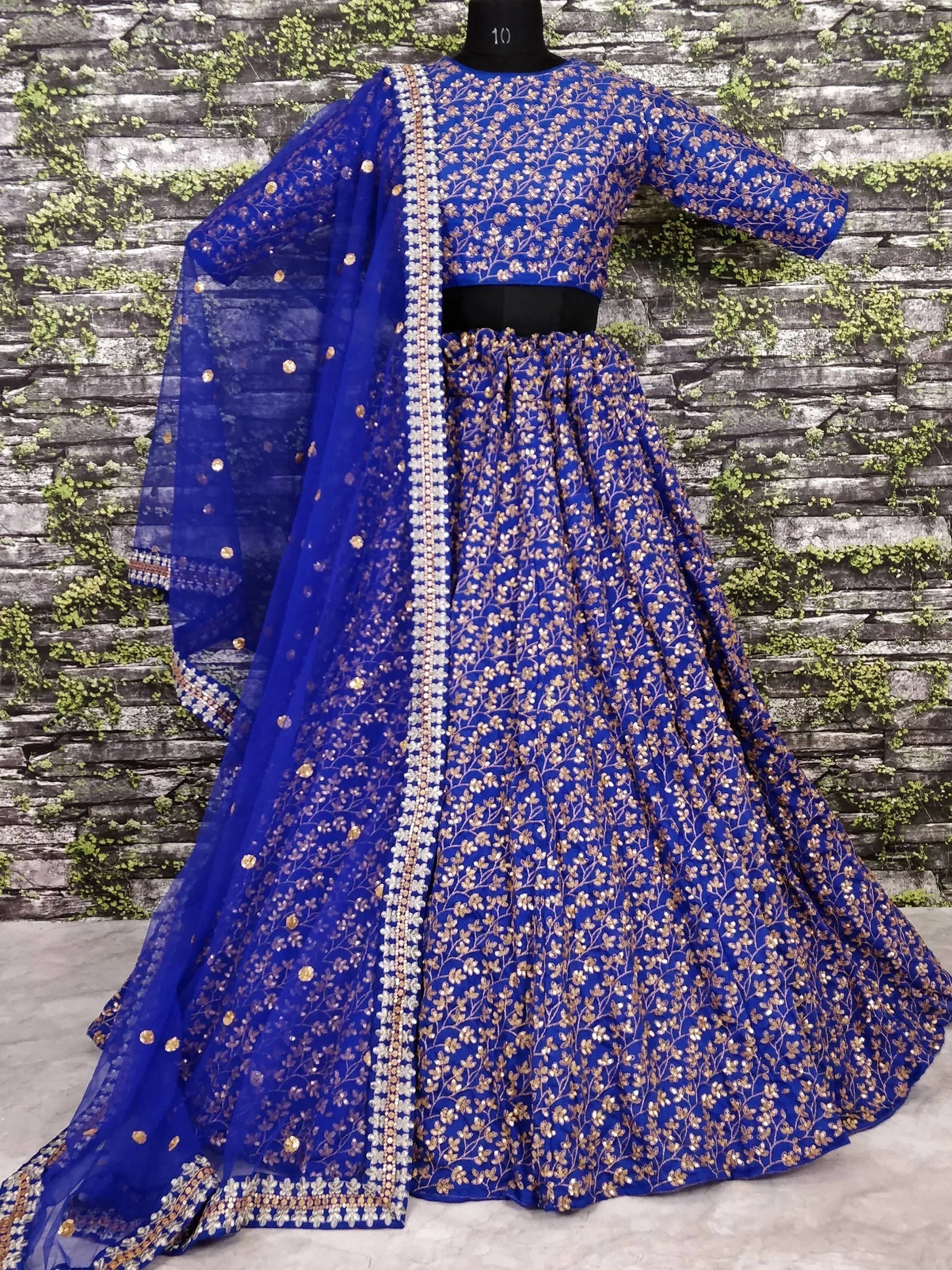 Blue Zari Embroidered Silk Bridal Lehenga Choli