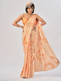 Peach Beautiful Printed Satin Casual Wear Saree With Blouse