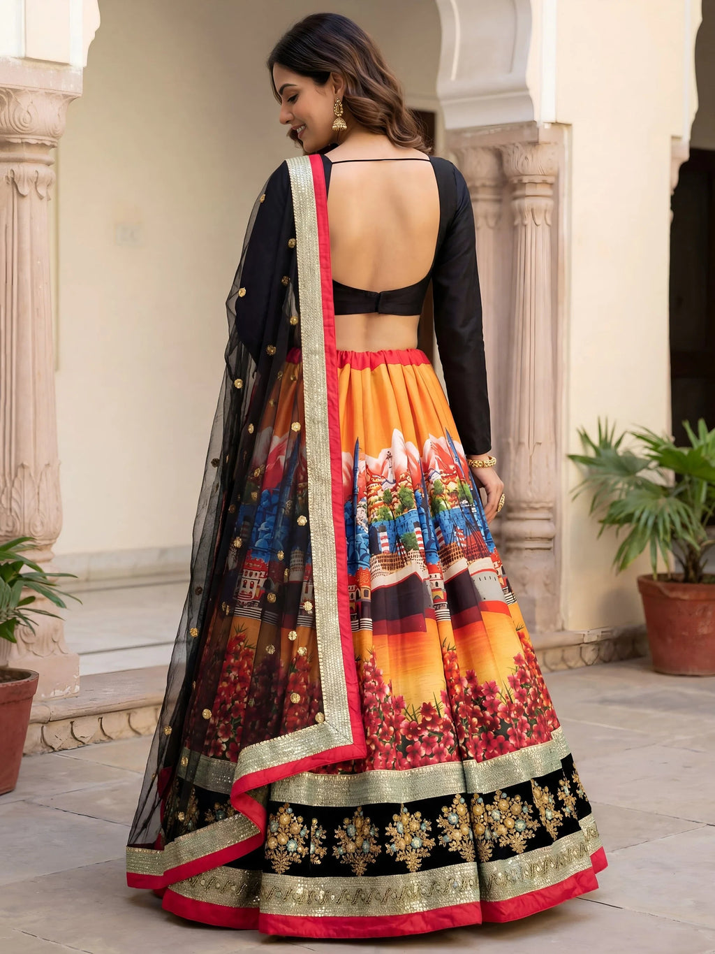 Attractive Multi-Color Digital Printed Silk Wedding Lehenga Choli