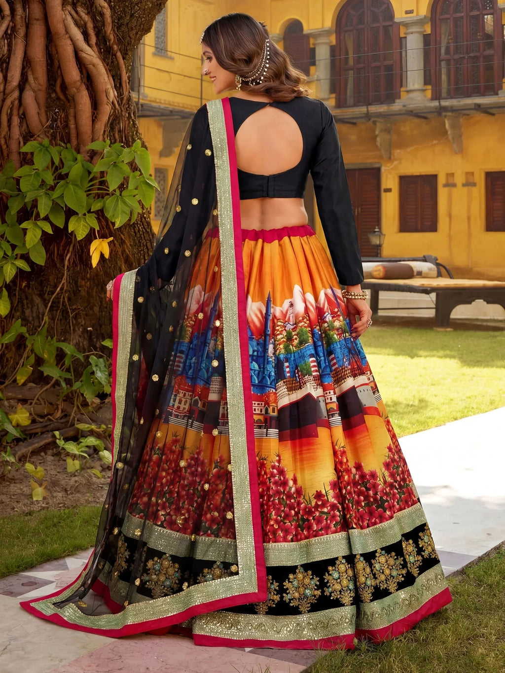 Glowing Multi-Color Digital Printed Silk Wedding Lehenga Choli