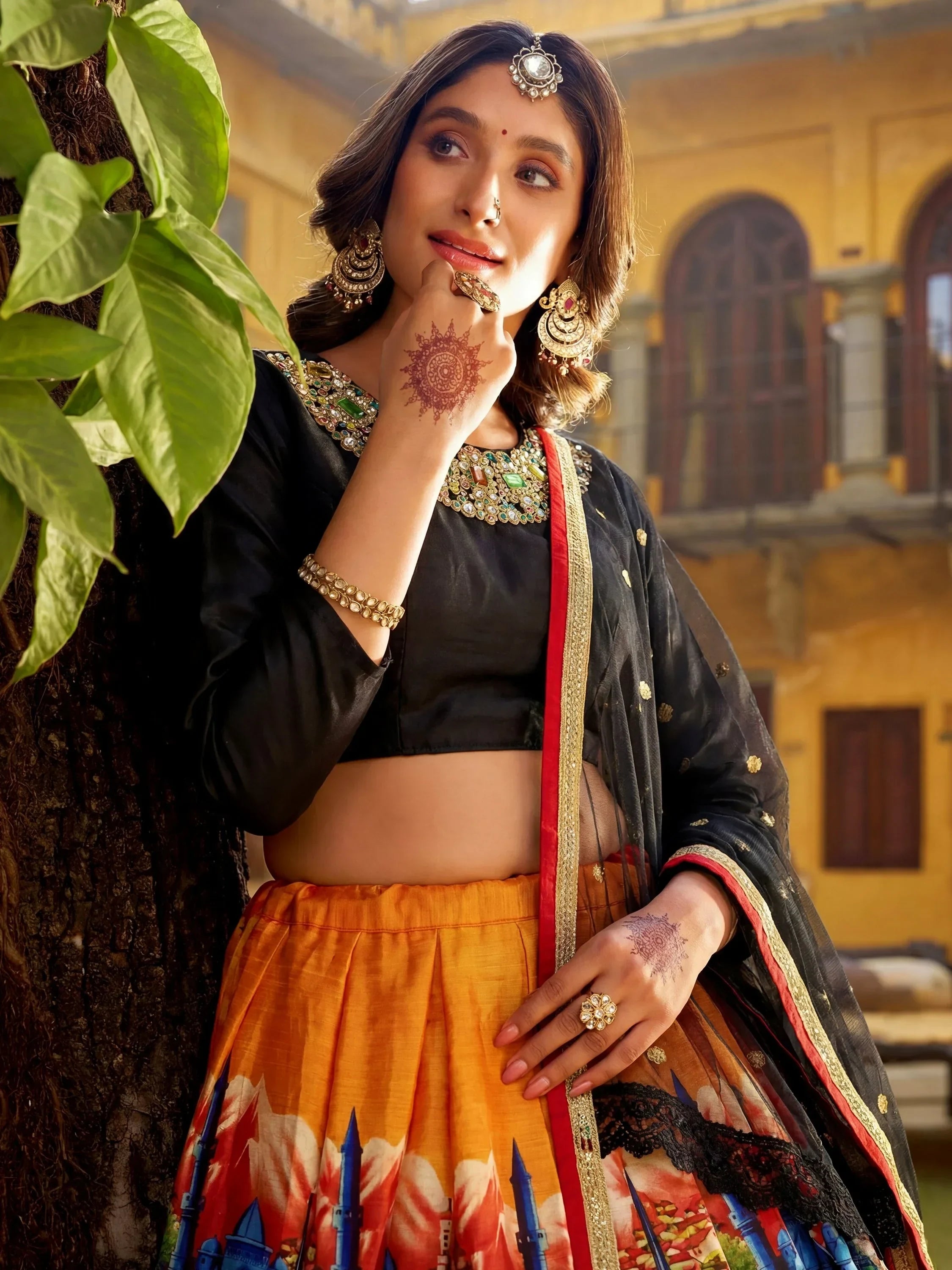 Glowing Multi-Color Digital Printed Silk Wedding Lehenga Choli