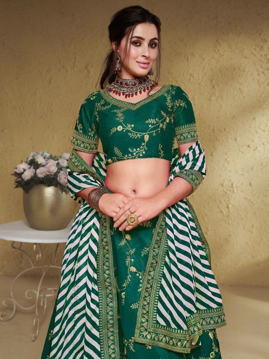 Green Semi-Stitched Myntra Lehenga & Unstitched Blouse with Dupatta