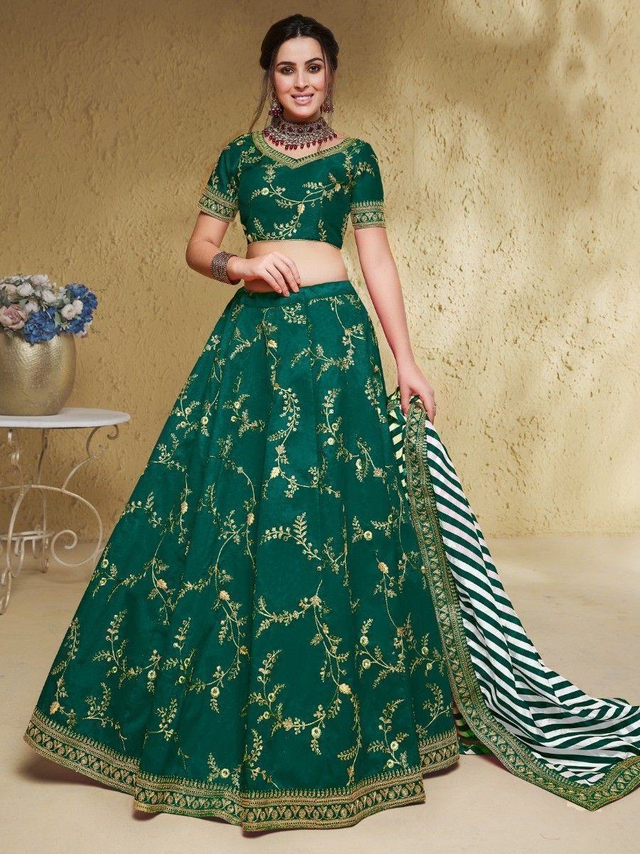 Green Semi-Stitched Myntra Lehenga & Unstitched Blouse with Dupatta