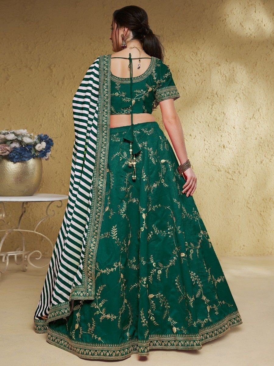 Green Semi-Stitched Myntra Lehenga & Unstitched Blouse with Dupatta