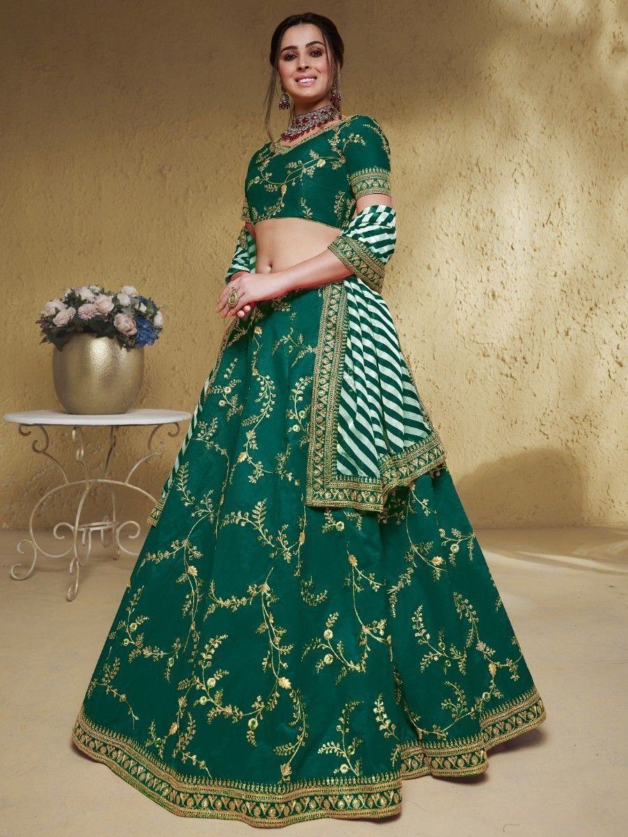 Green Semi-Stitched Myntra Lehenga & Unstitched Blouse with Dupatta