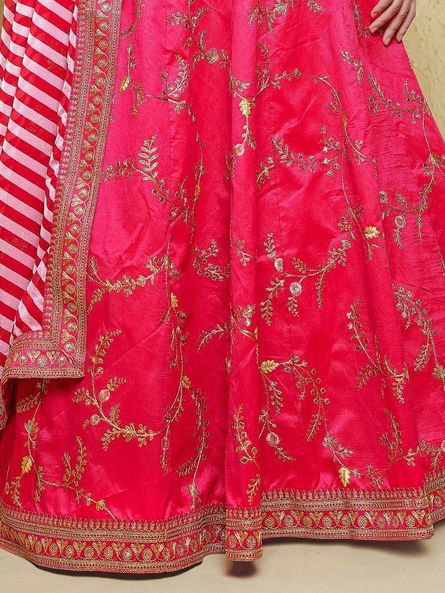 Captivating Pink Thread Embroidered Silk Bridesmaid Lehenga Choli