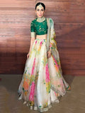 Karishma Kapoor Off-White Floral Digital Printed Organza Bridal Lehenga Choli