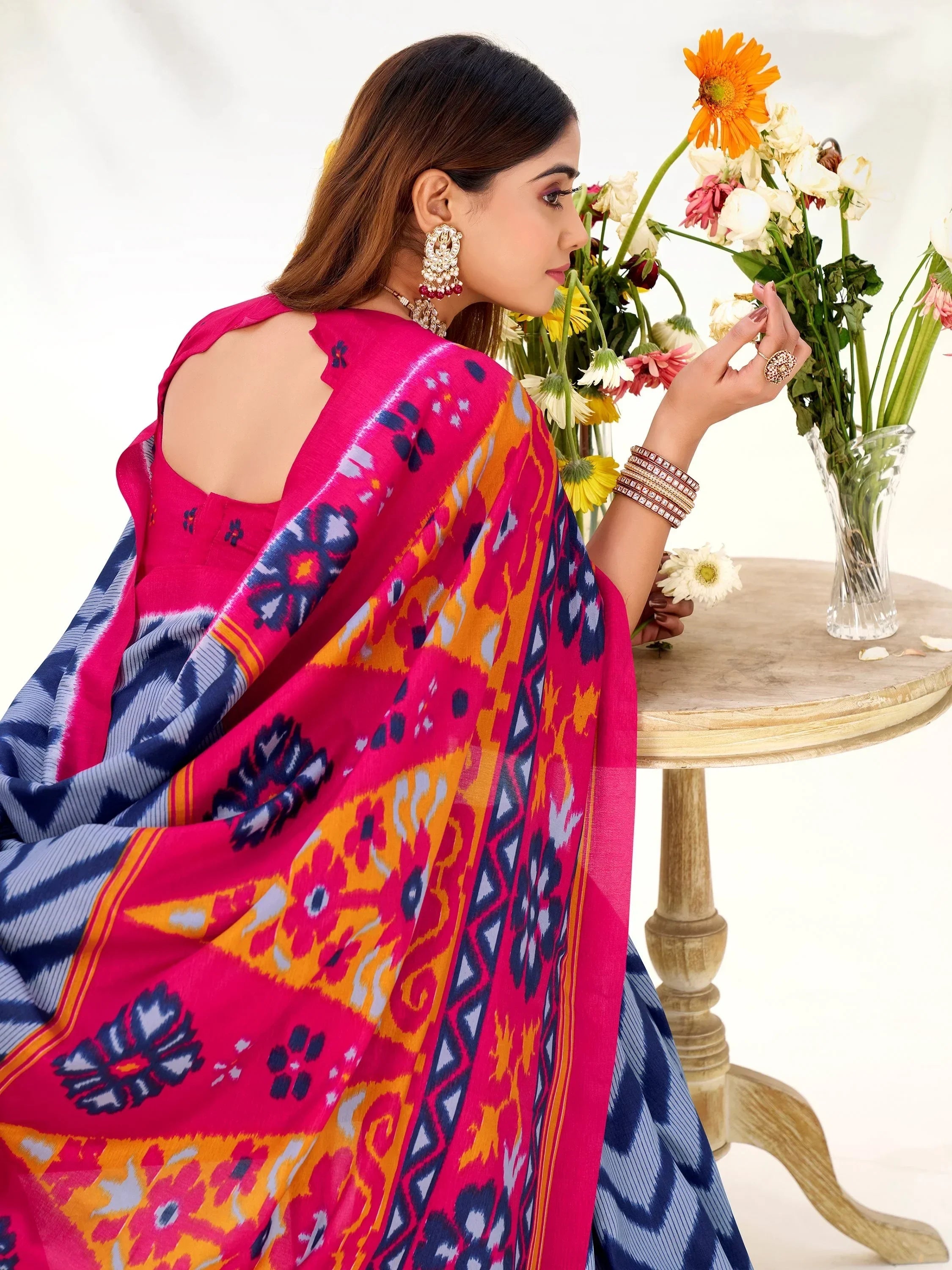 Blue Elegant Printed Silk Casual Wear Saree With Blouse