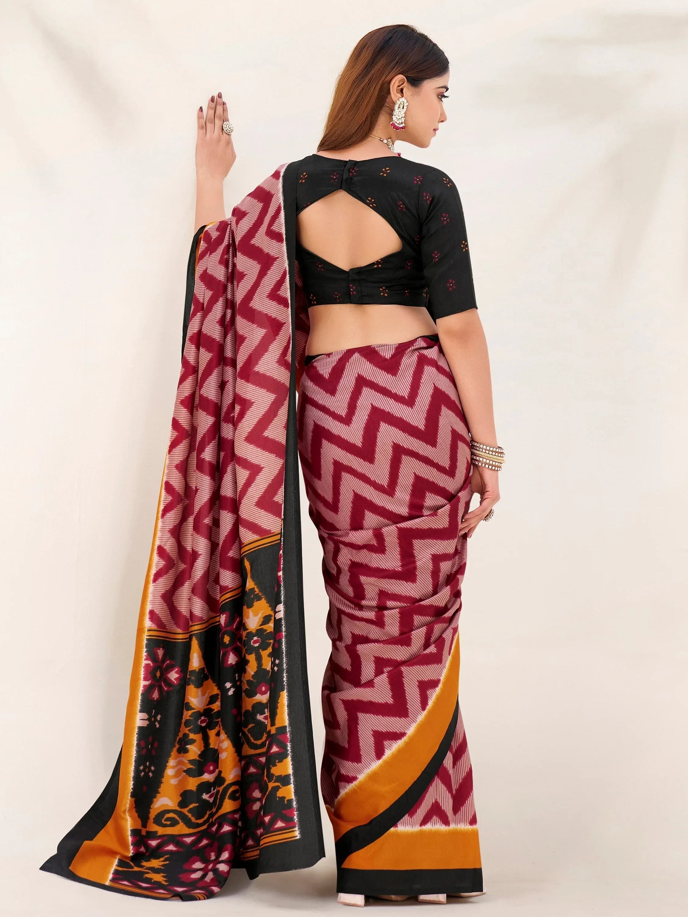 Maroon Elegant Printed Silk Casual Wear Saree With Blouse
