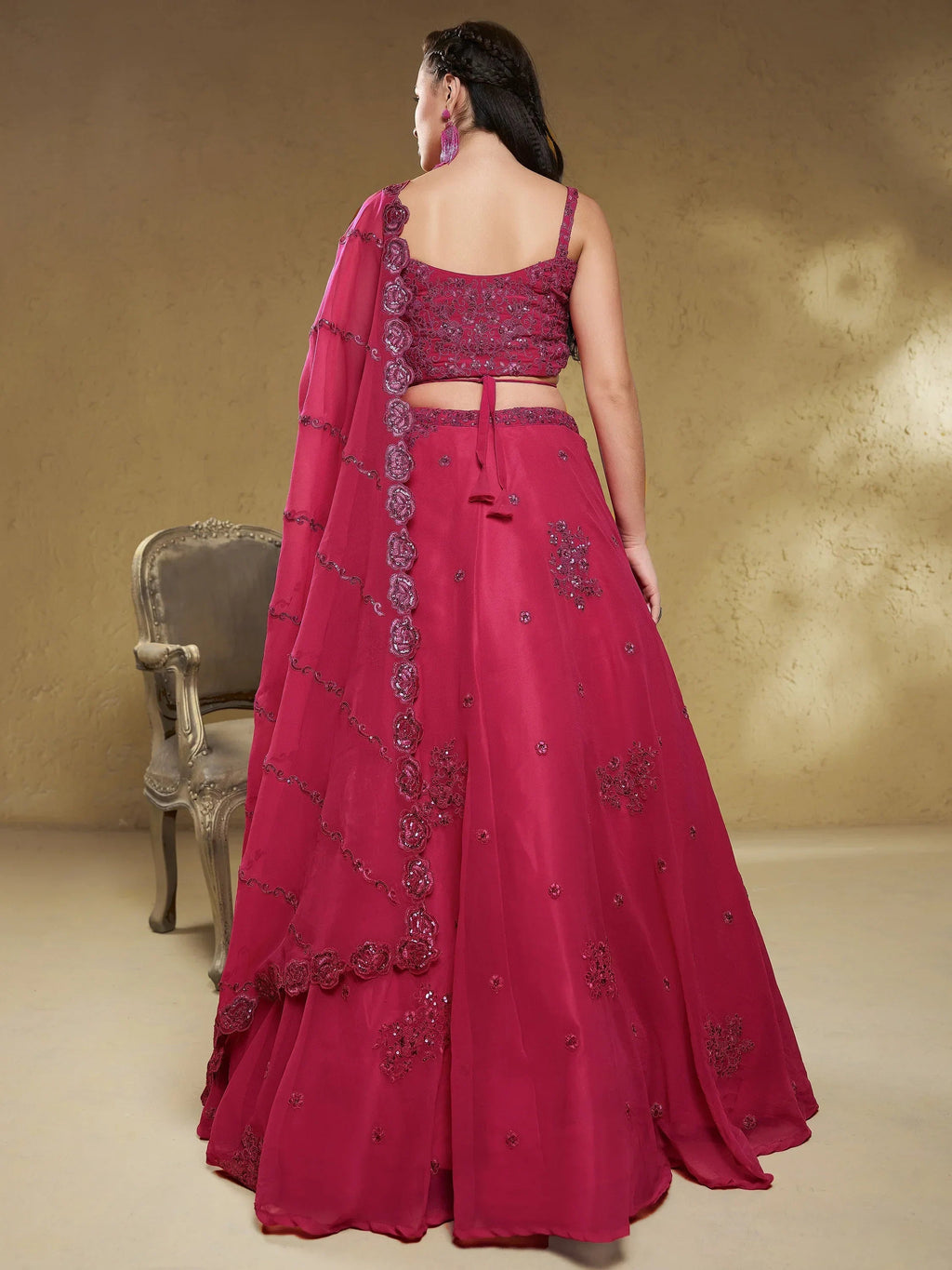 Pink Stunning Sequins Georgette Engagement Wear Lehenga Choli