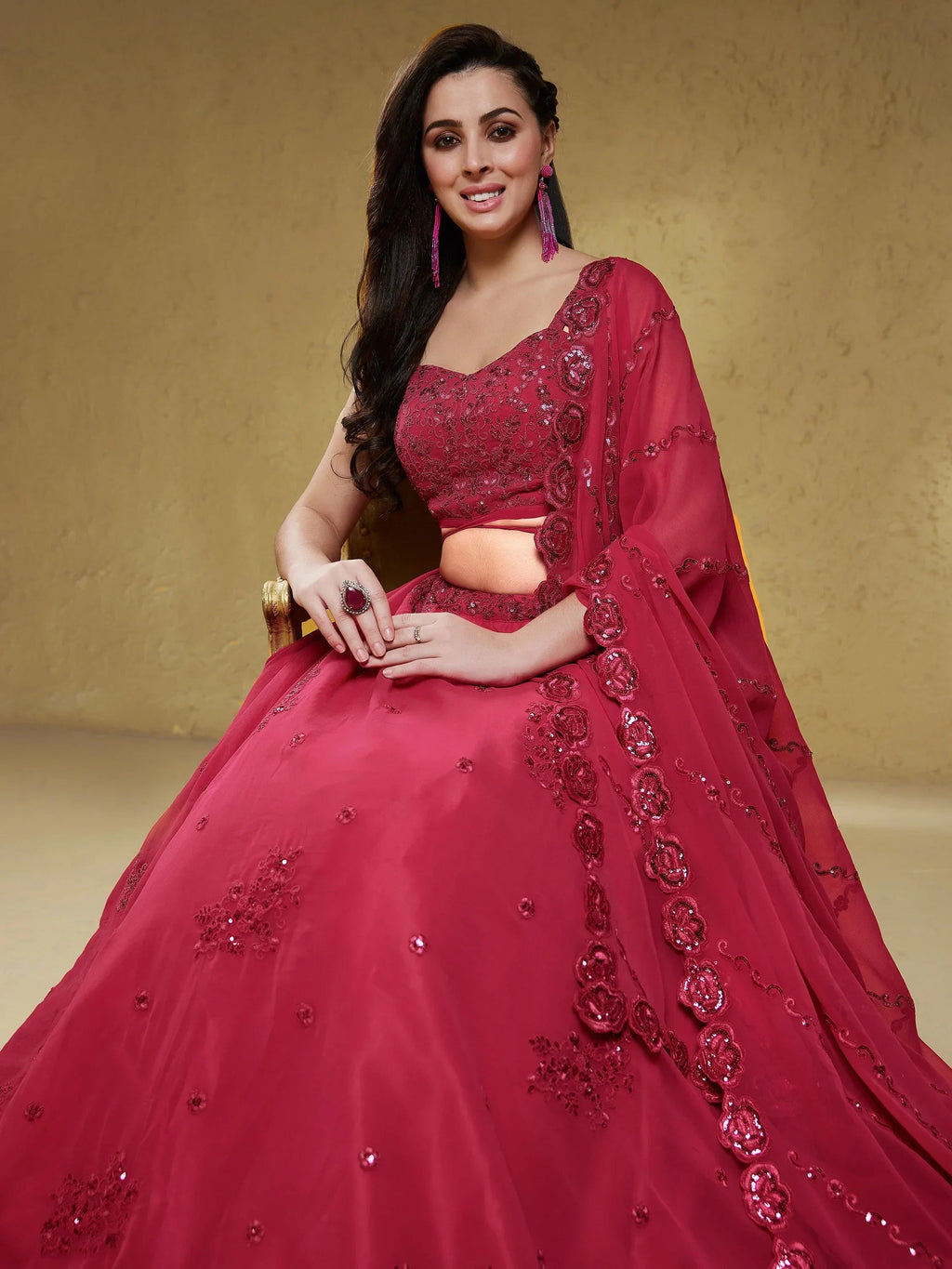 Pink Stunning Sequins Georgette Engagement Wear Lehenga Choli