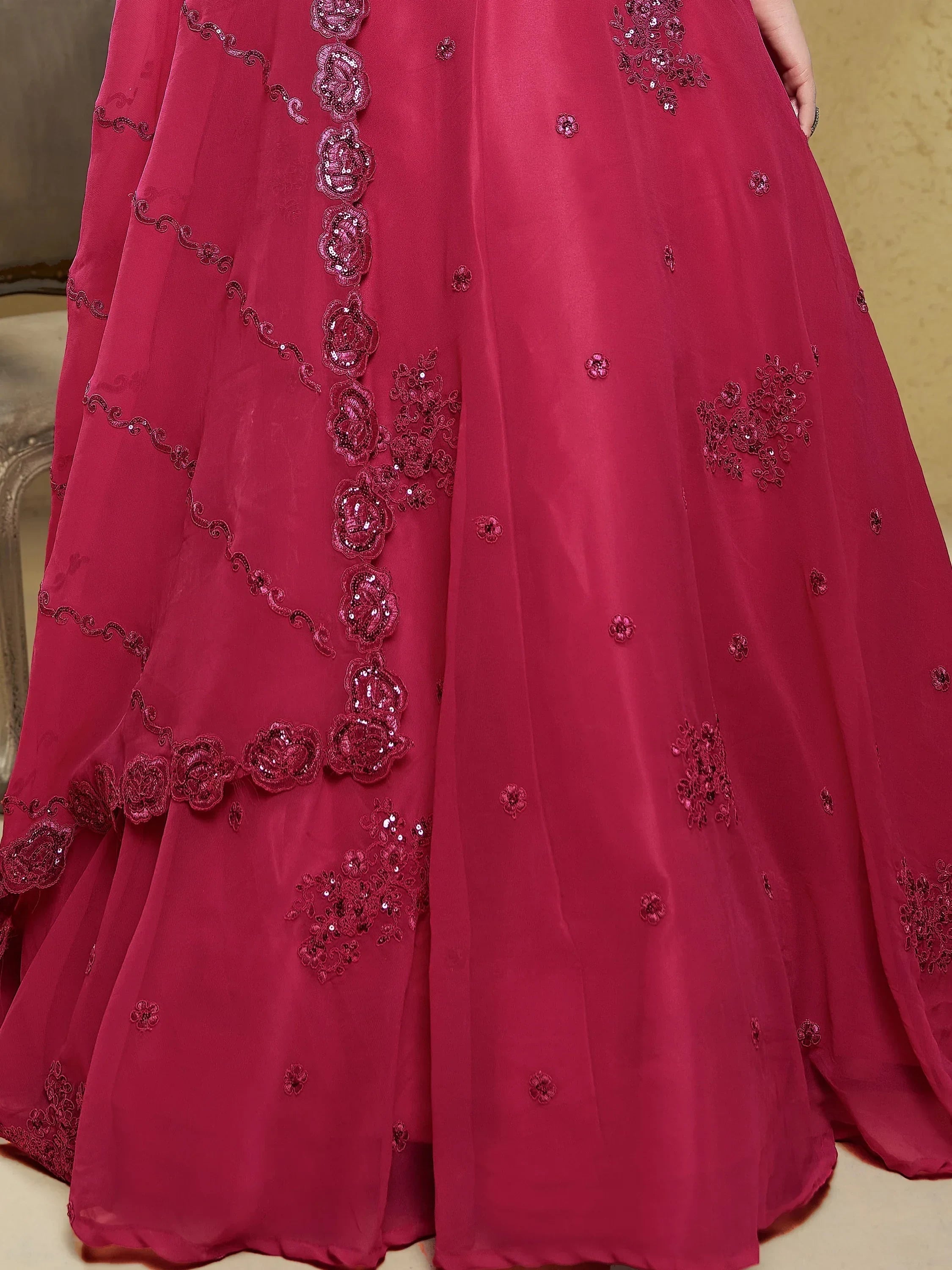 Pink Stunning Sequins Georgette Engagement Wear Lehenga Choli