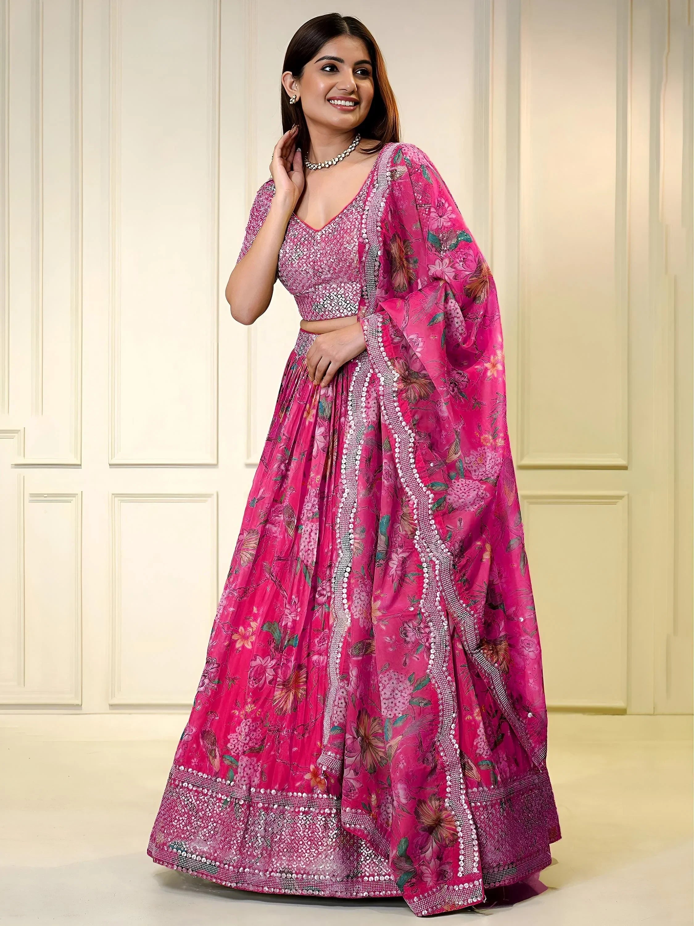 Pink Winning Sequins Organza Reception Wear Lehenga Choli