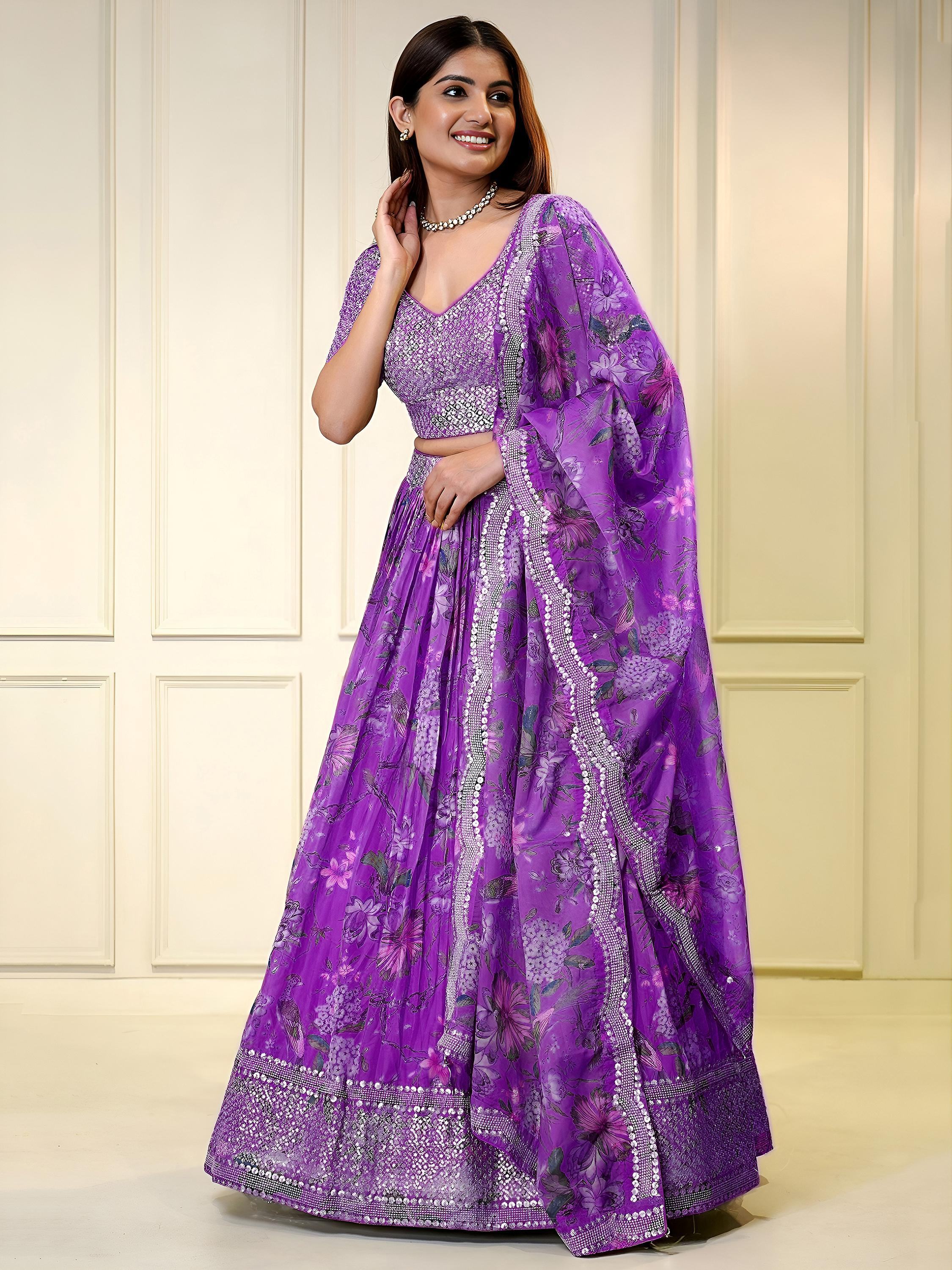 Purple Winning Sequins Organza Reception Wear Lehenga Choli
