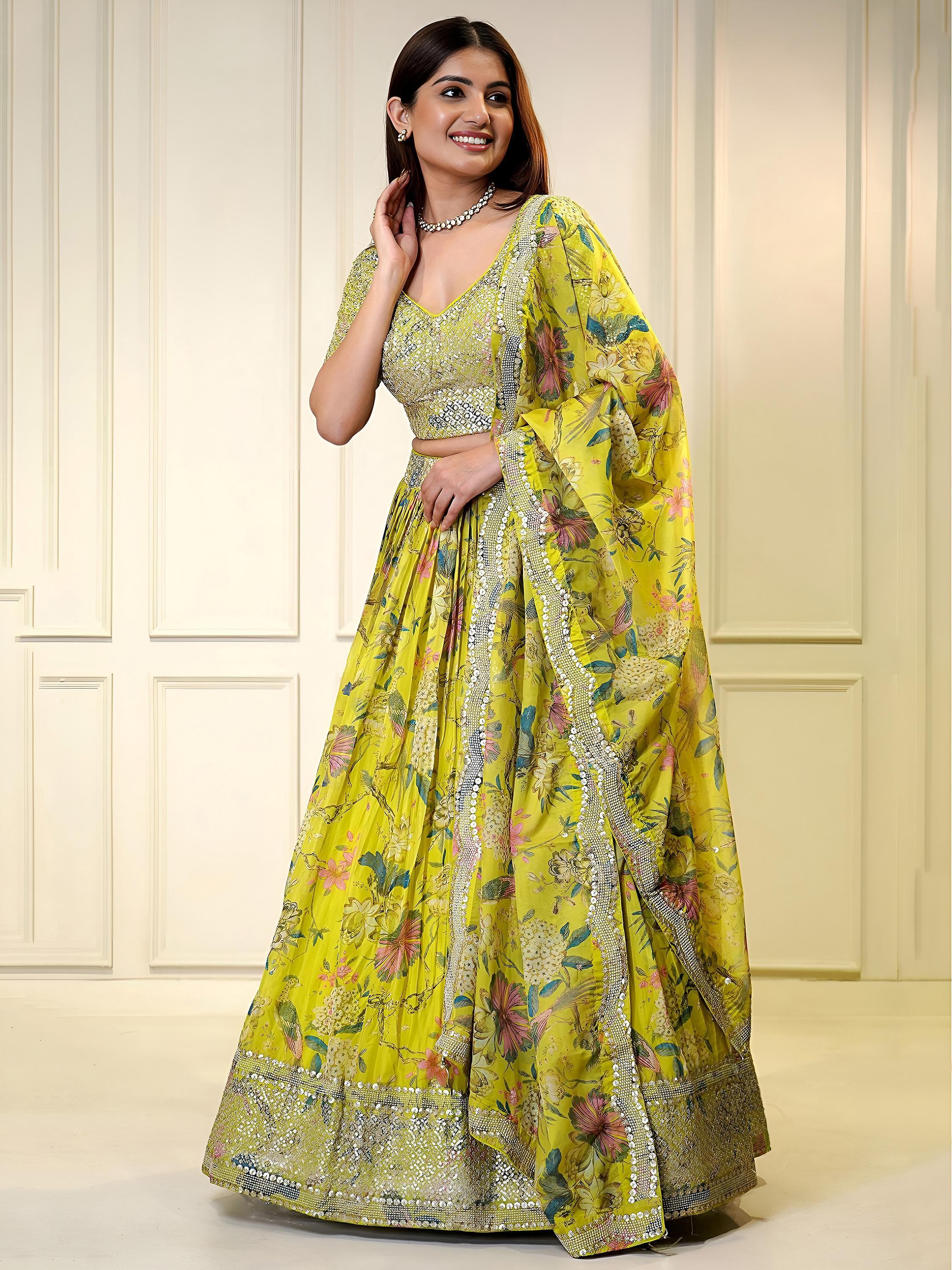 Yellow Winning Sequins Organza Reception Wear Lehenga Choli
