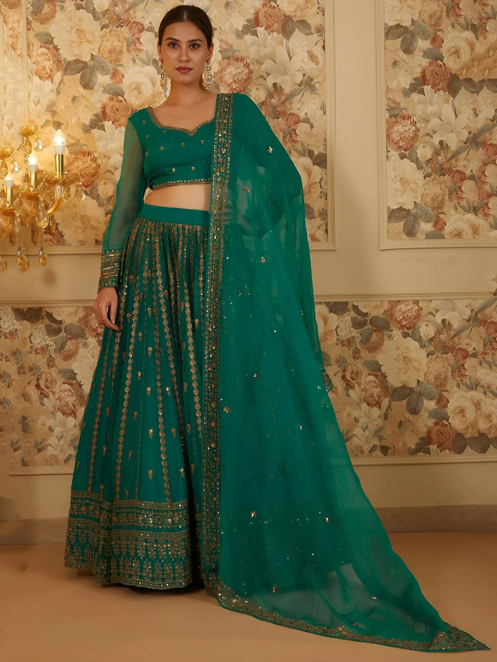 Green Incredible Sequins Organza Festival Wear Lehenga Choli