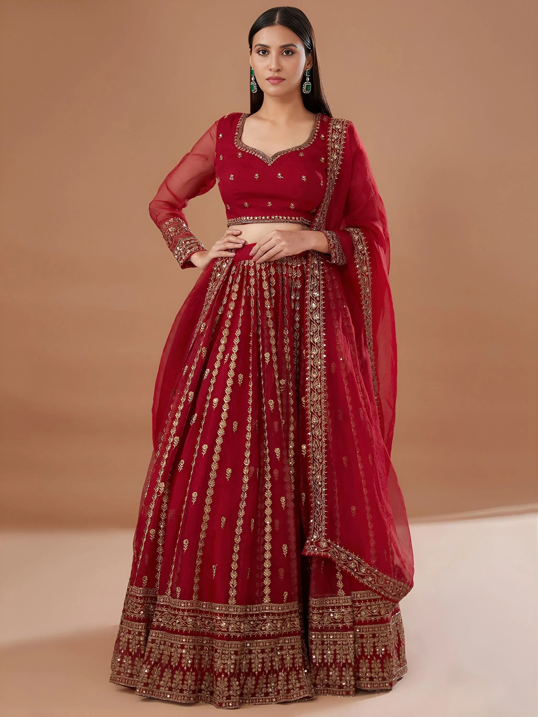Red Incredible Sequins Organza Festival Wear Lehenga Choli