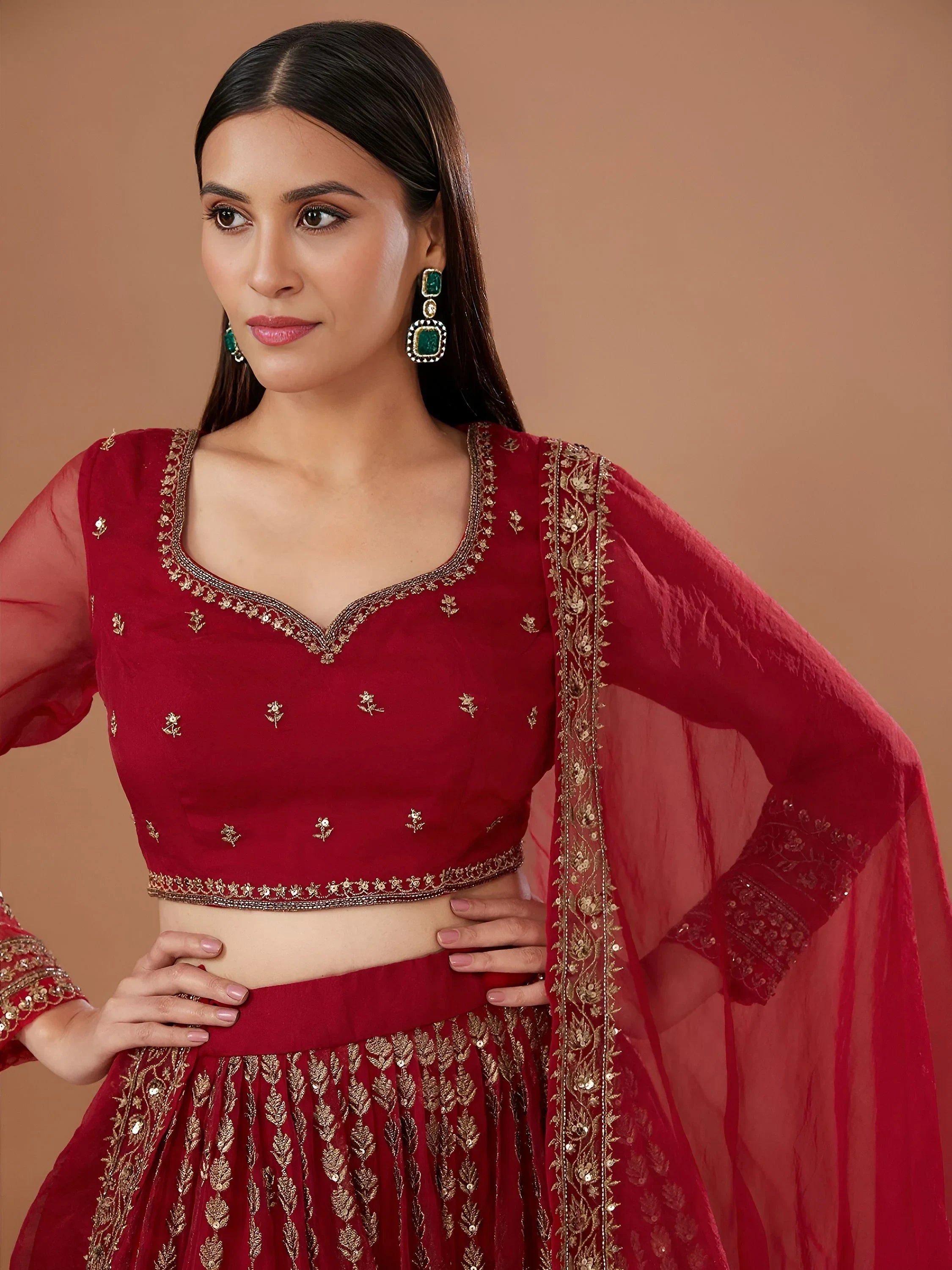 Red Incredible Sequins Organza Festival Wear Lehenga Choli