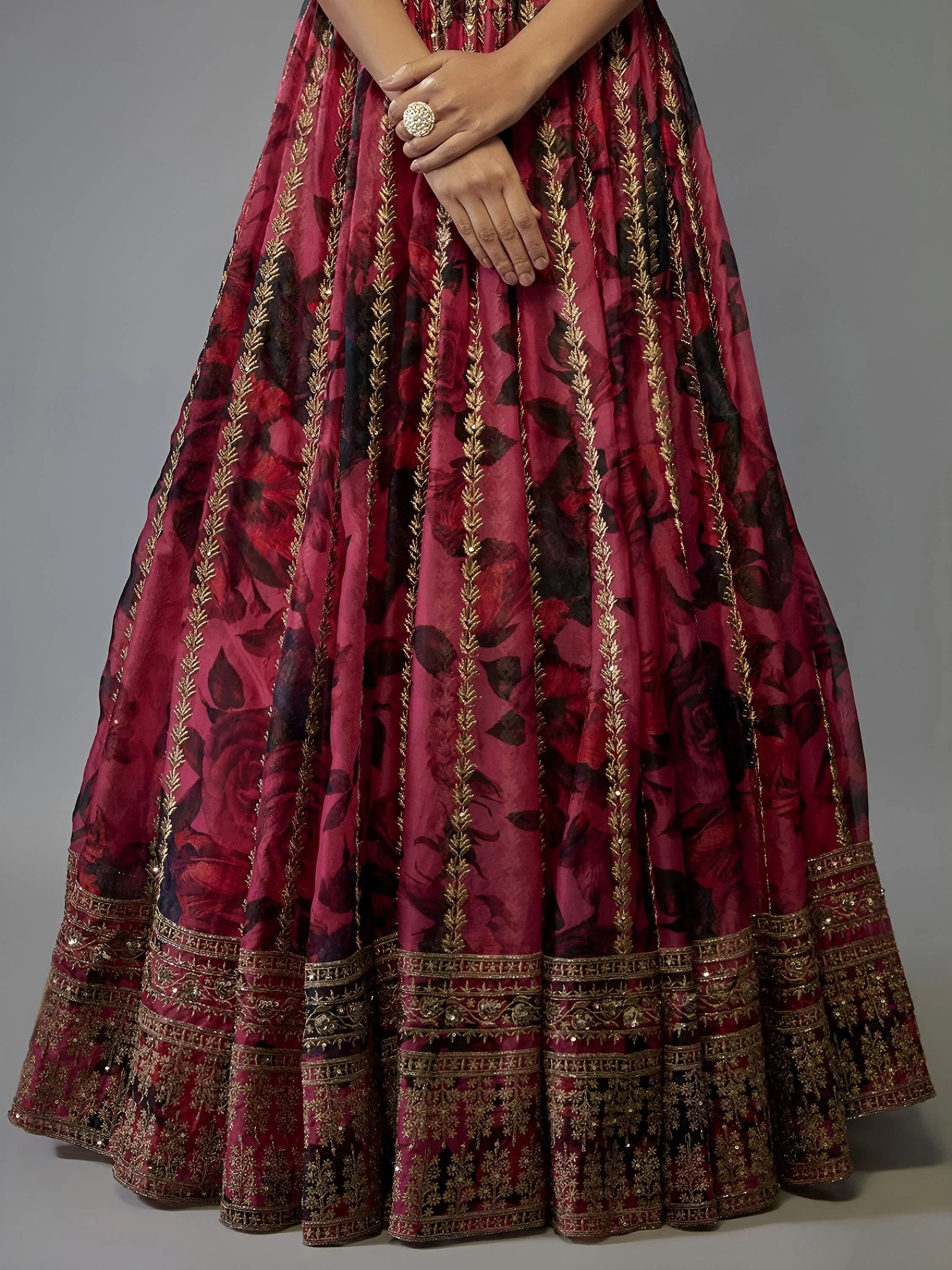 Coral Gorgeous Floral Printed Organza Sangeet Wear Lehenga Choli