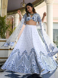 Fantastic White Thread Work Satin Sangeet Wear Lehenga Choli