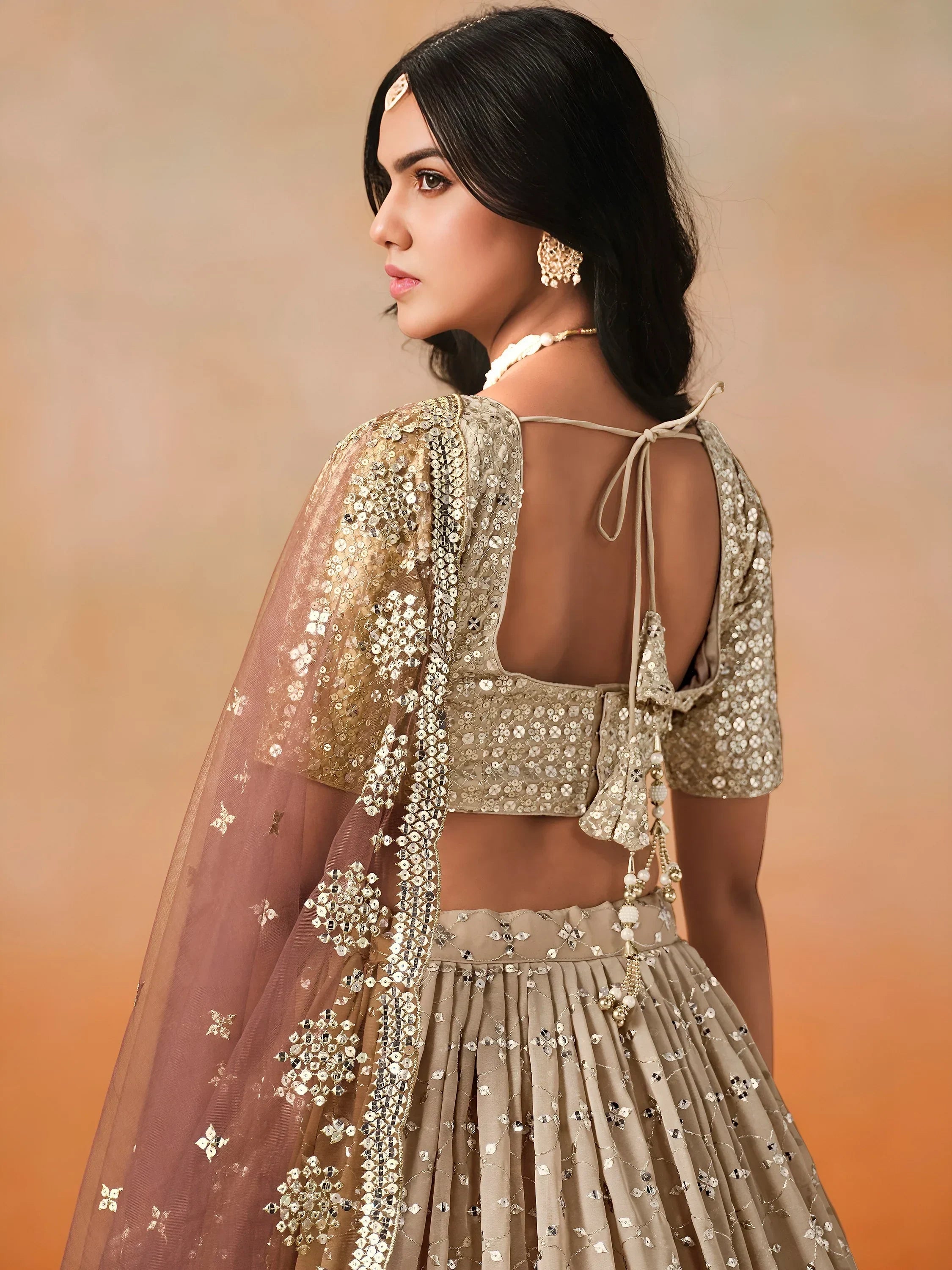 Brown Gorgeous Georgette Zari Embroidered Lehenga Choli With Dupatta