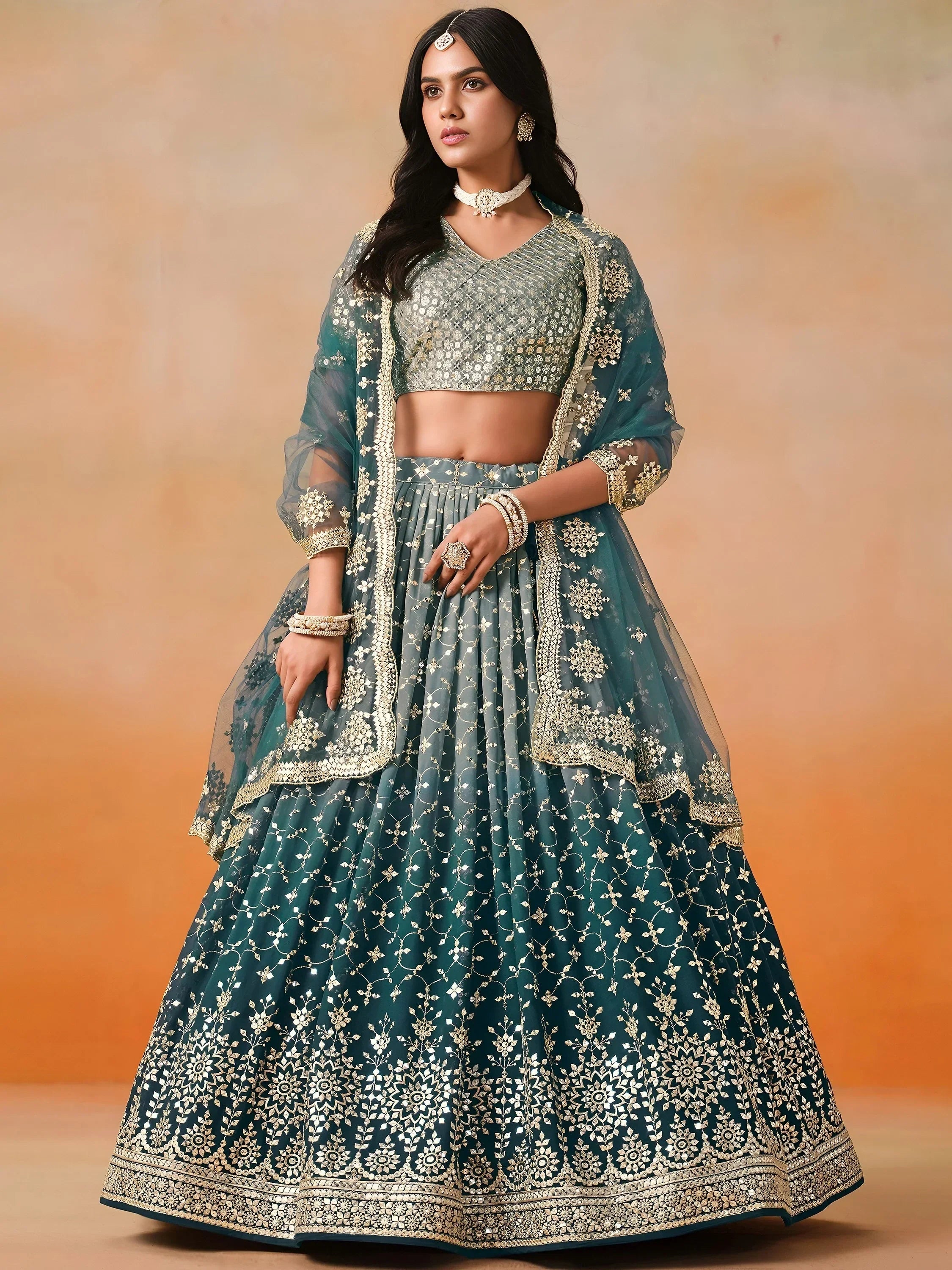 Blue Gorgeous Georgette Zari Embroidered Lehenga Choli With Dupatta