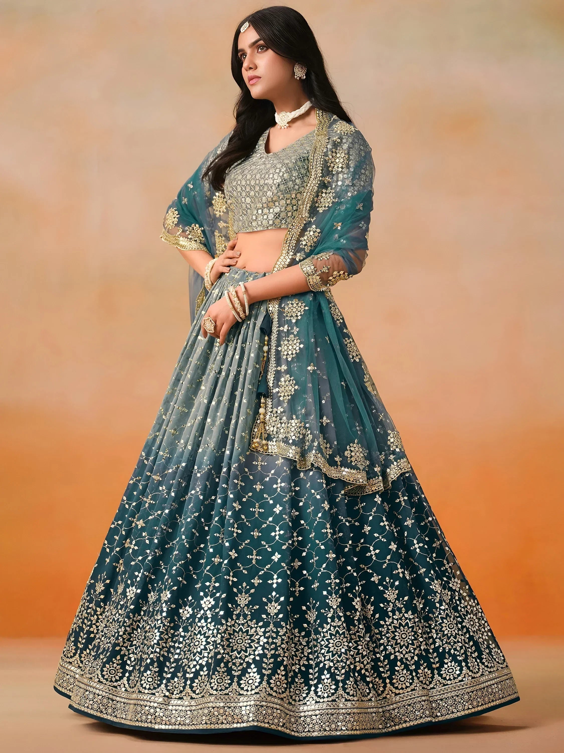 Blue Gorgeous Georgette Zari Embroidered Lehenga Choli With Dupatta