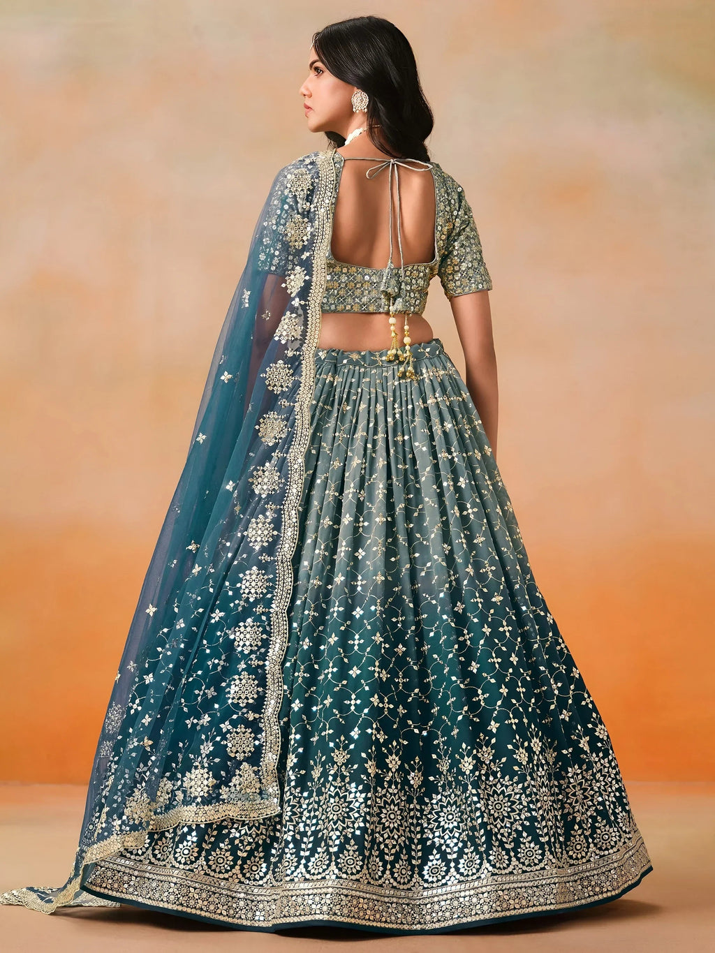 Blue Gorgeous Georgette Zari Embroidered Lehenga Choli With Dupatta