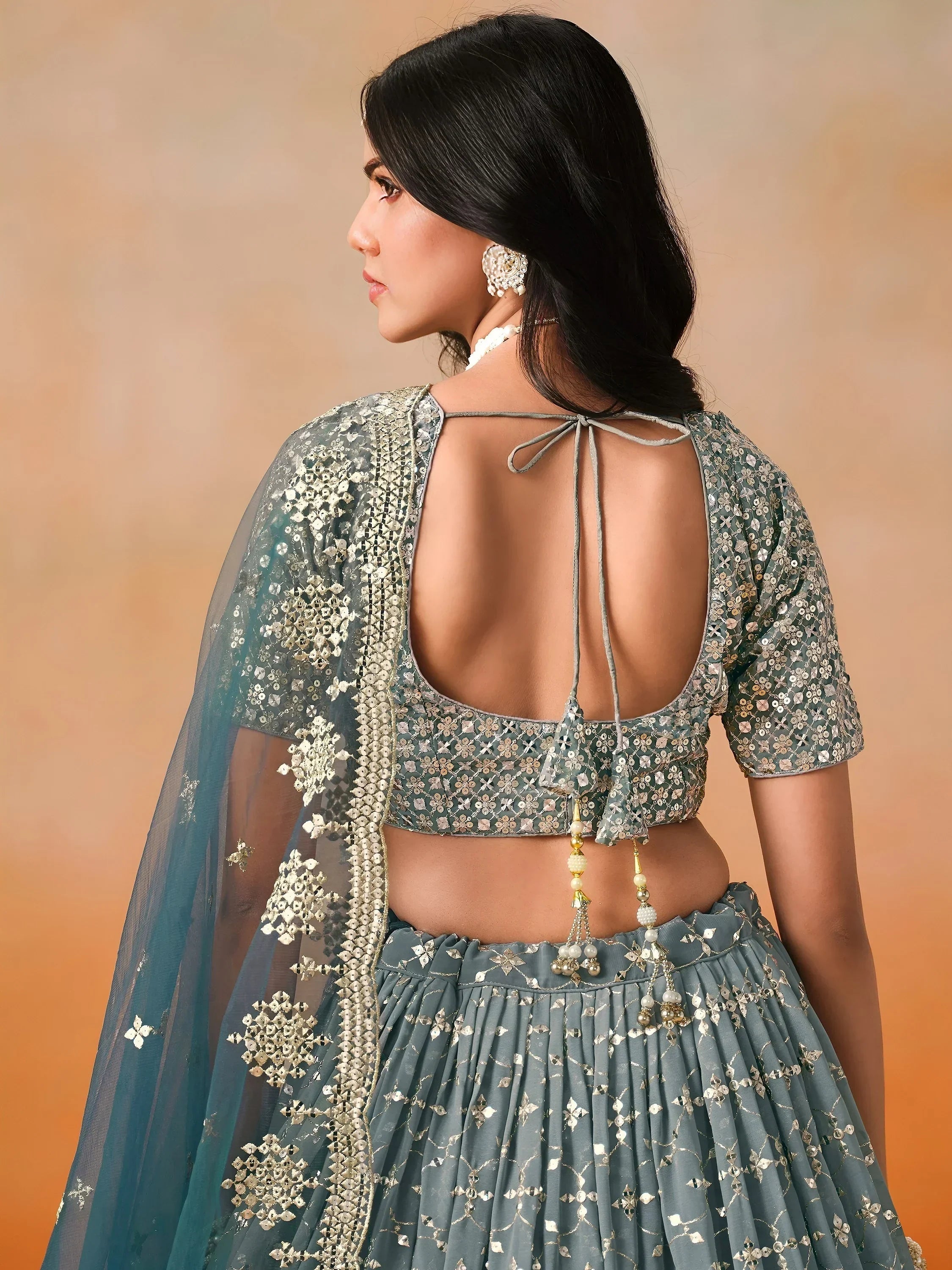 Blue Gorgeous Georgette Zari Embroidered Lehenga Choli With Dupatta