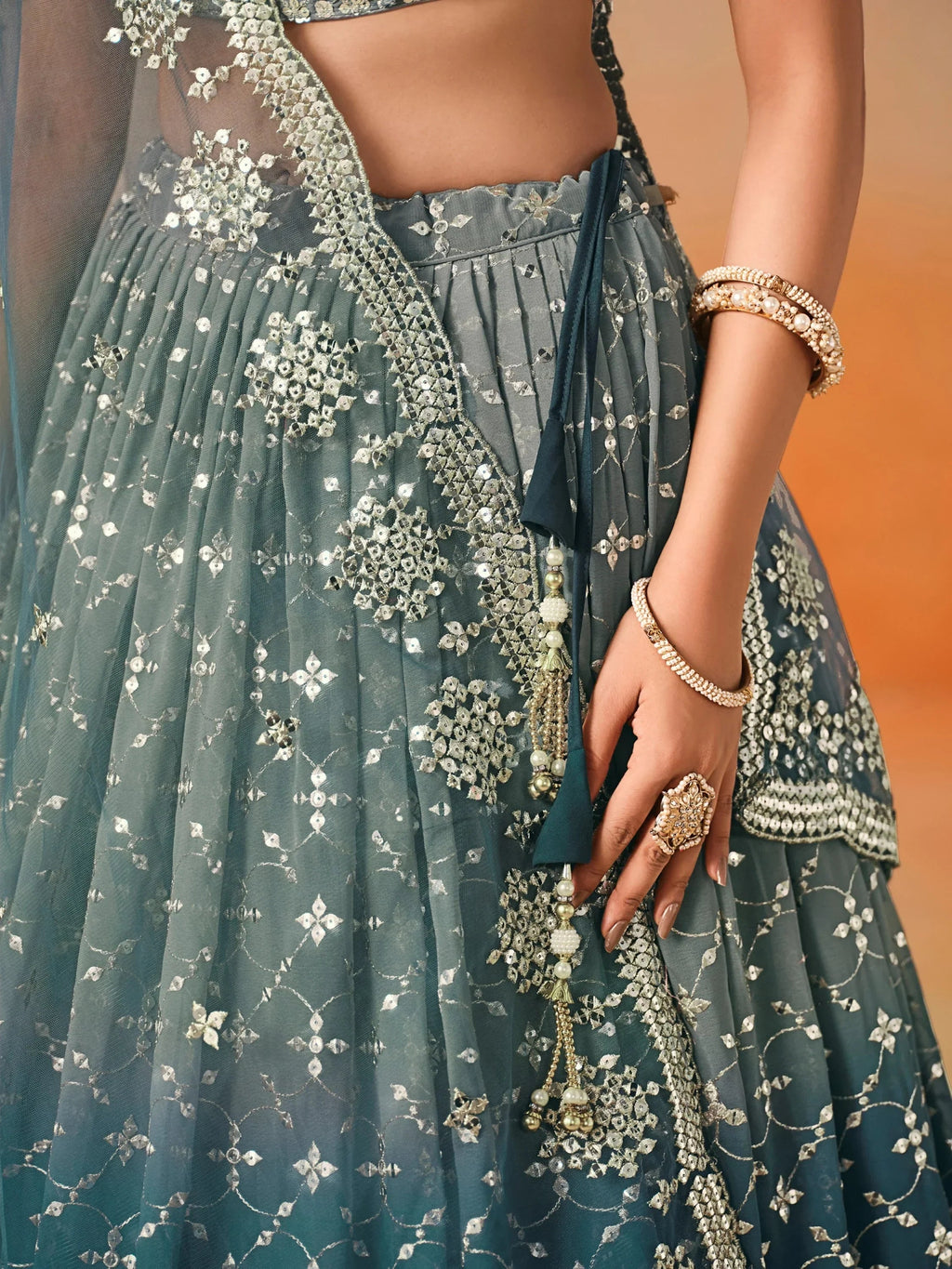 Blue Gorgeous Georgette Zari Embroidered Lehenga Choli With Dupatta