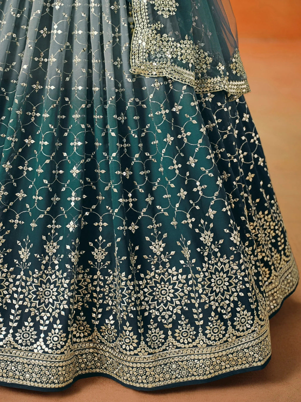 Blue Gorgeous Georgette Zari Embroidered Lehenga Choli With Dupatta