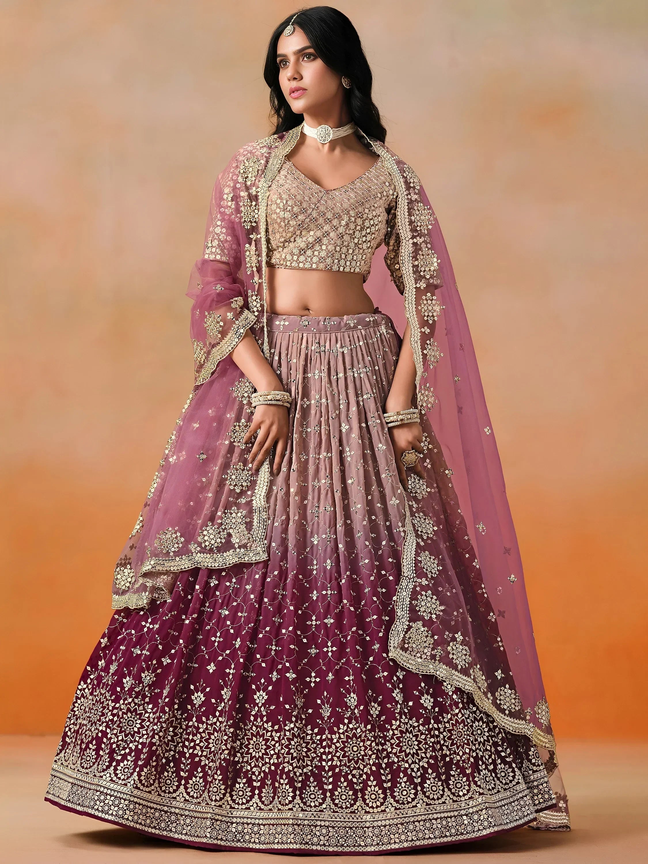 Pink Gorgeous Georgette Zari Embroidered Lehenga Choli With Dupatta